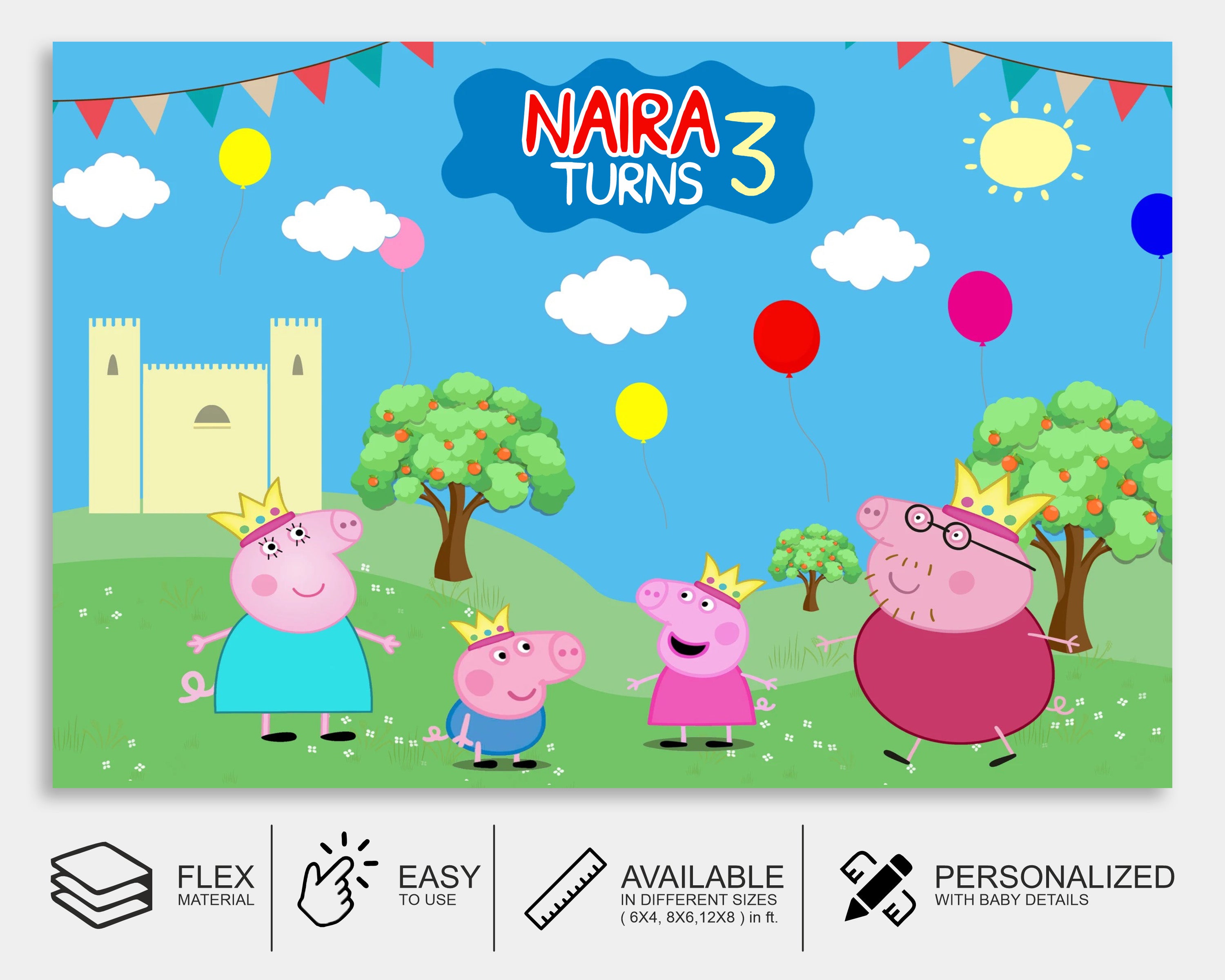 Peppa Pig Theme Customized Backdrop