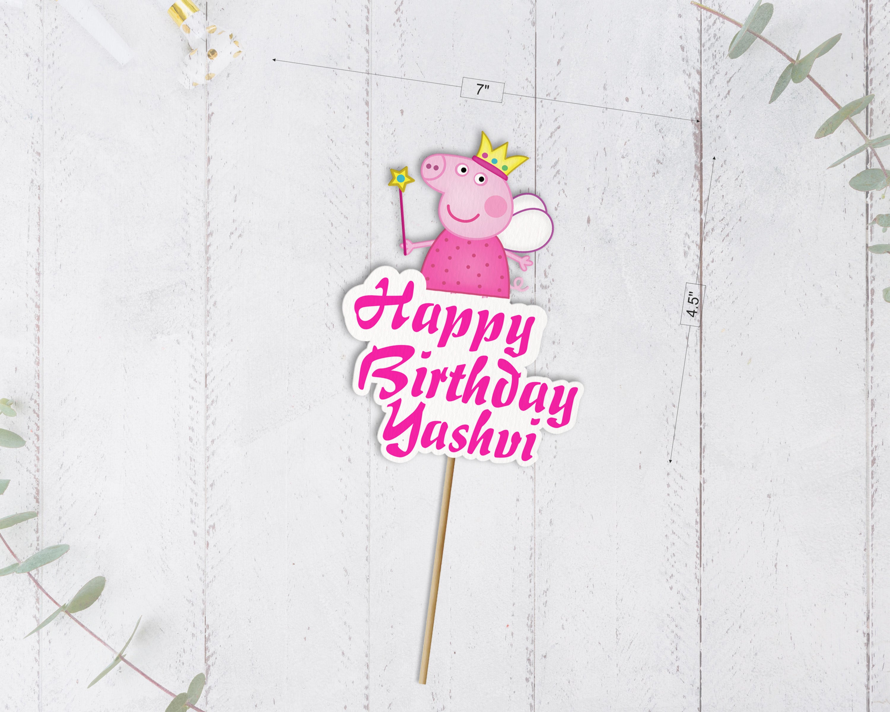 Peppa Pig Theme Personalized Cake Topper