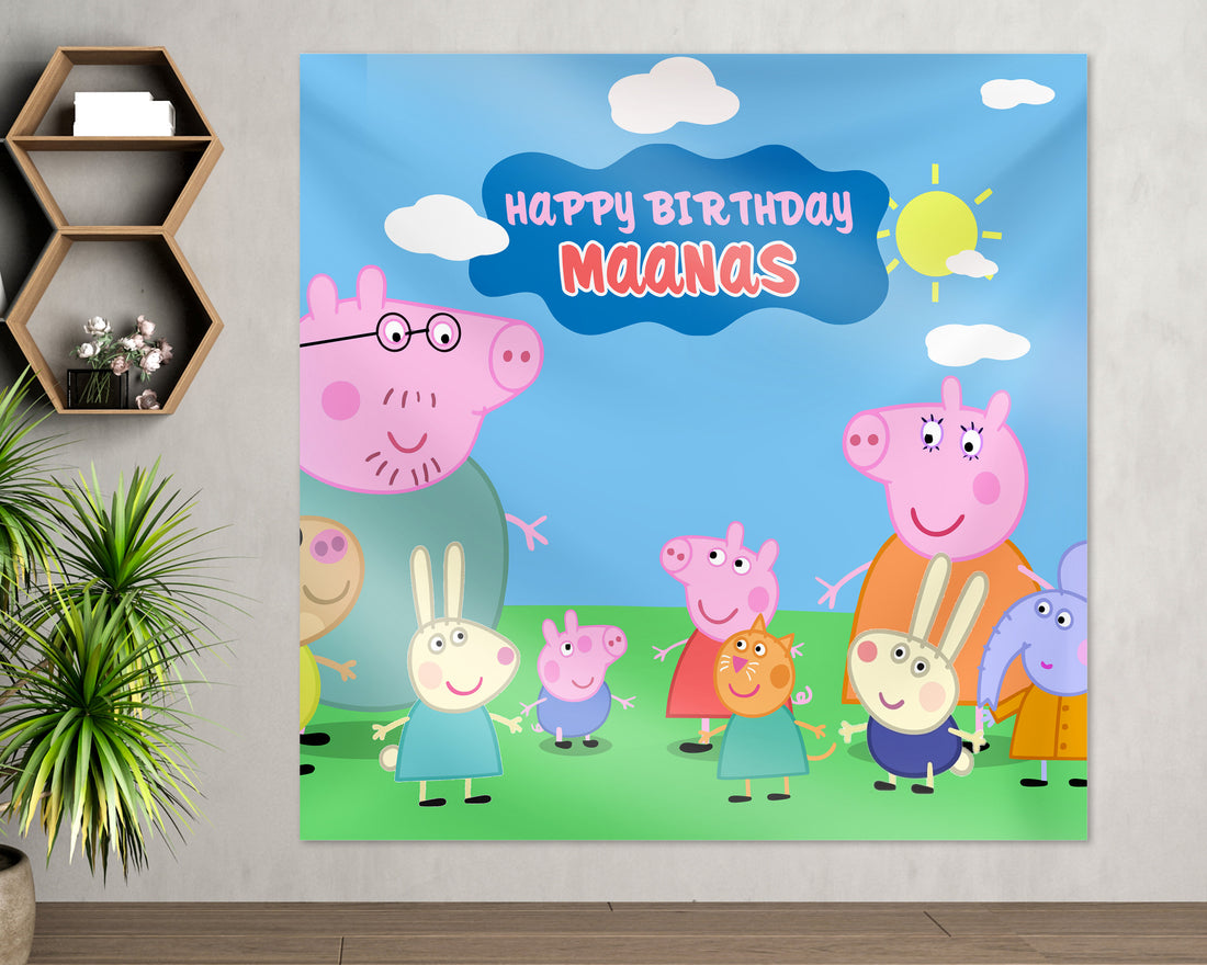 Peppa Pig Theme Personalized Square Backdrop