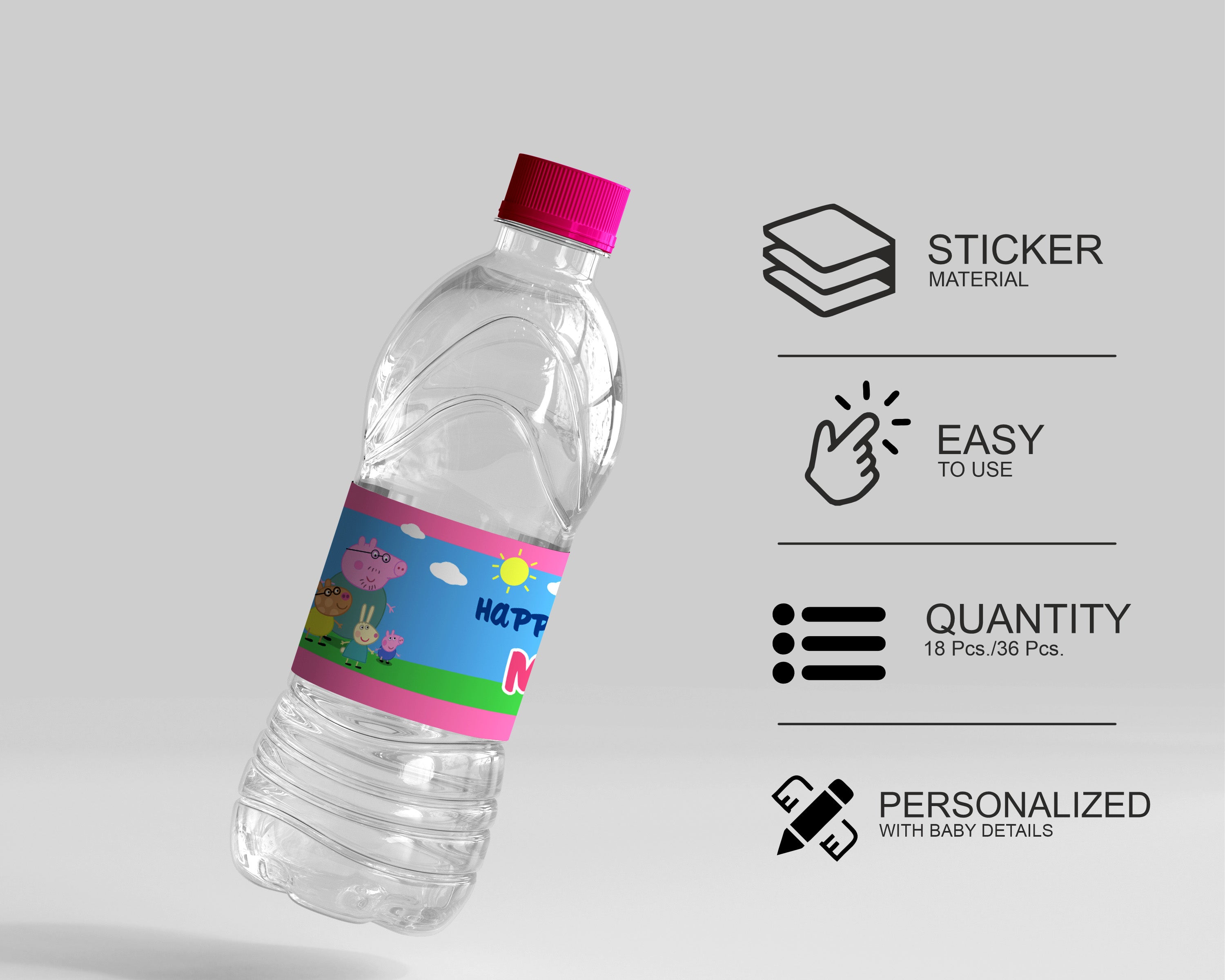 Peppa Pig Theme Water Bottle Sticker