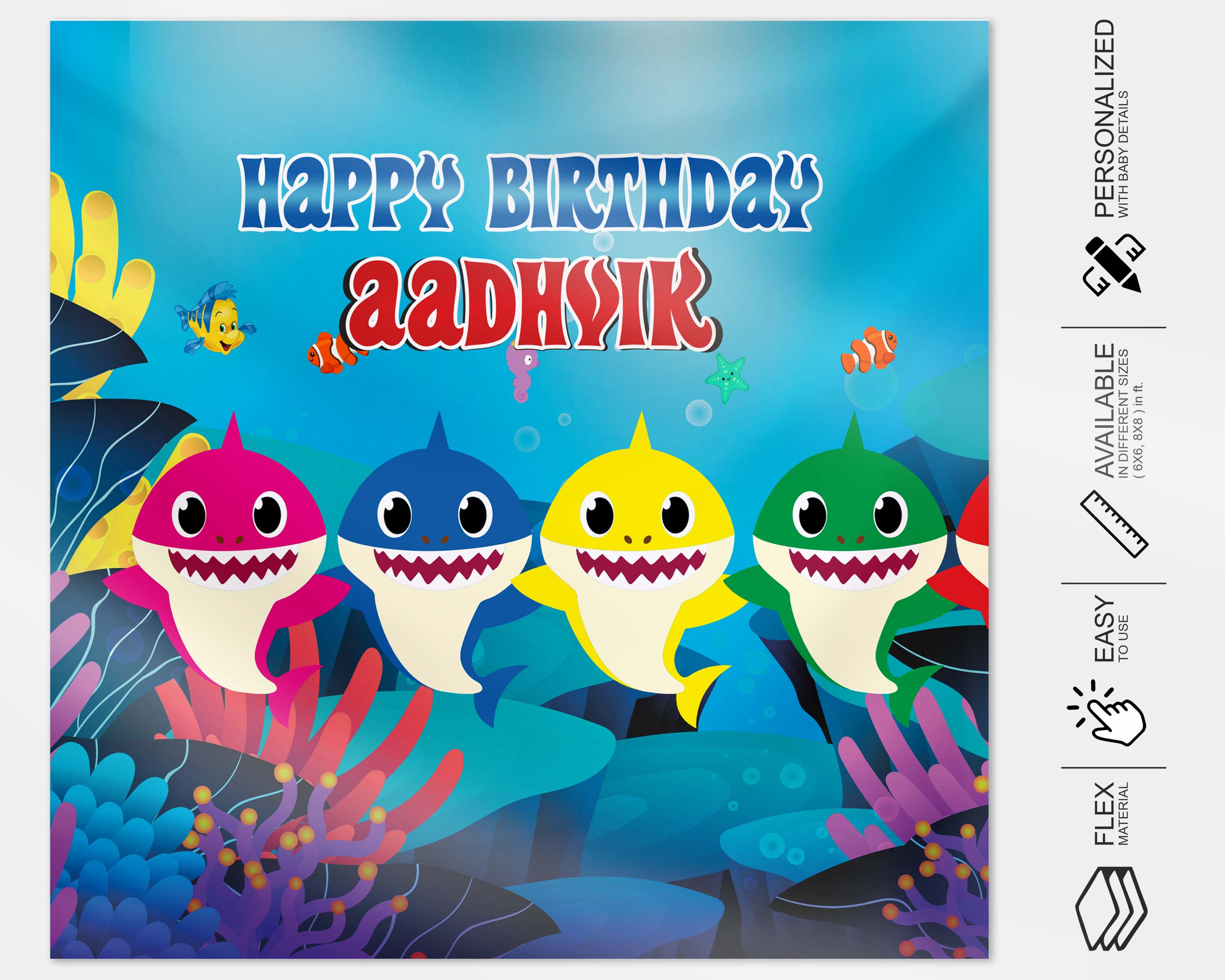 Shark Theme Personalized Square Backdrop