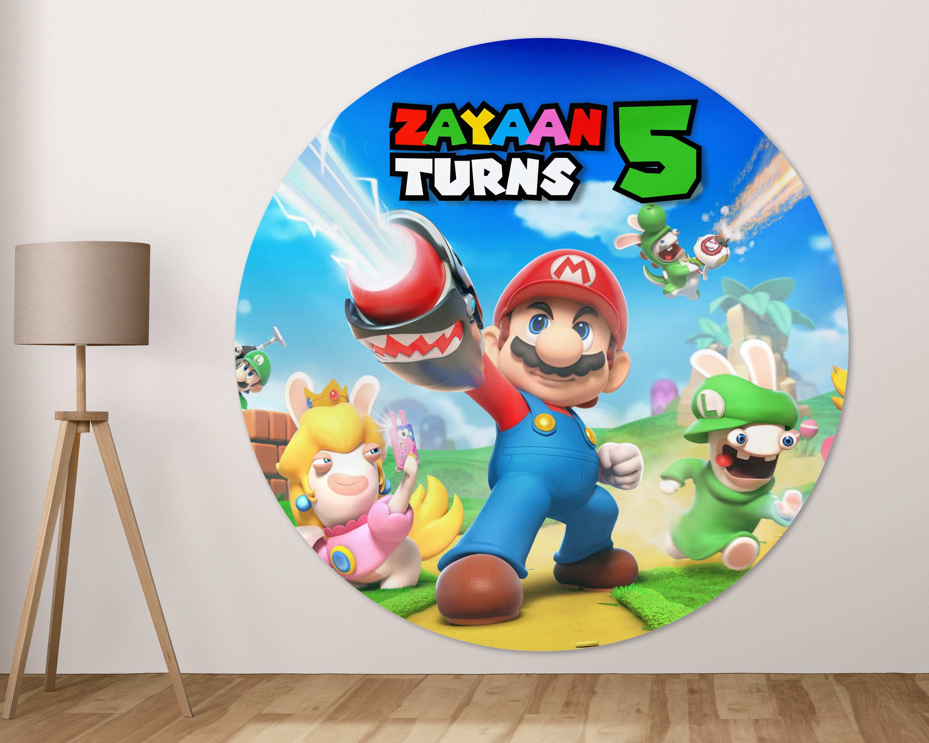 Super Mario Theme Personalized Round Backdrop
