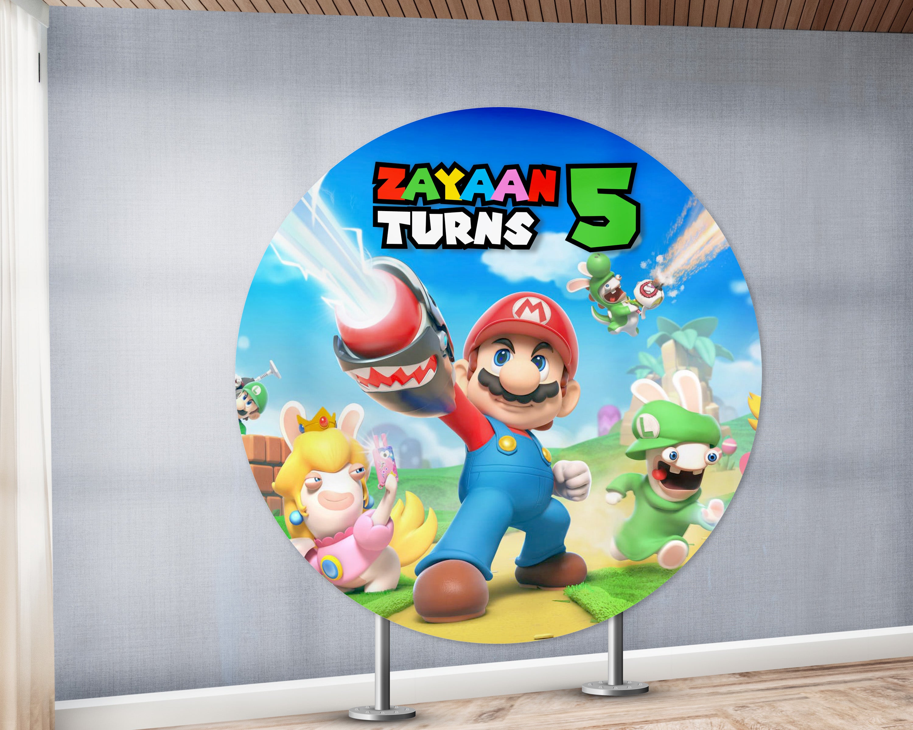Super Mario Theme Personalized Round Backdrop