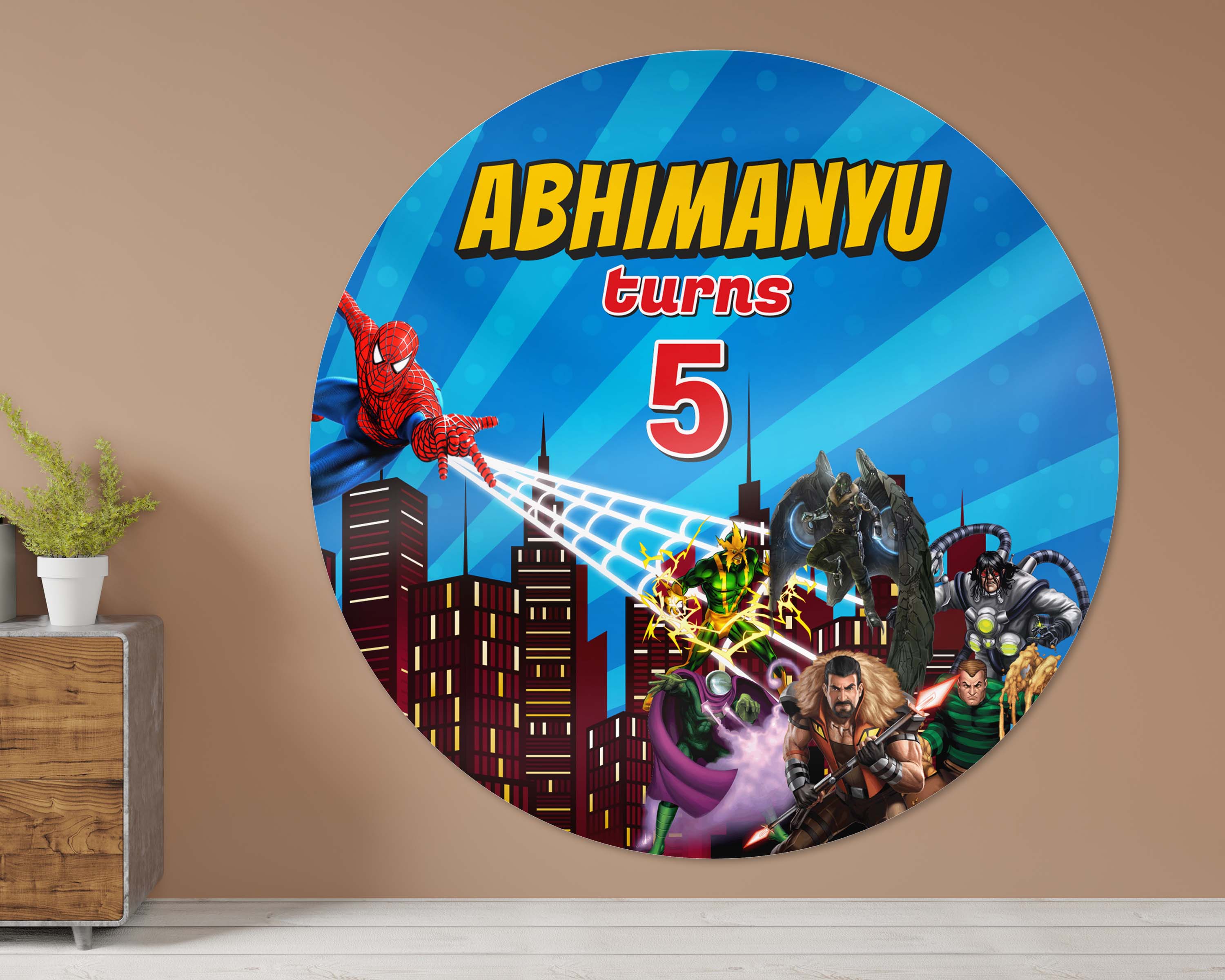 Spiderman Theme Round Personalized Backdrop - image 2 of 5 | Party Supplies India