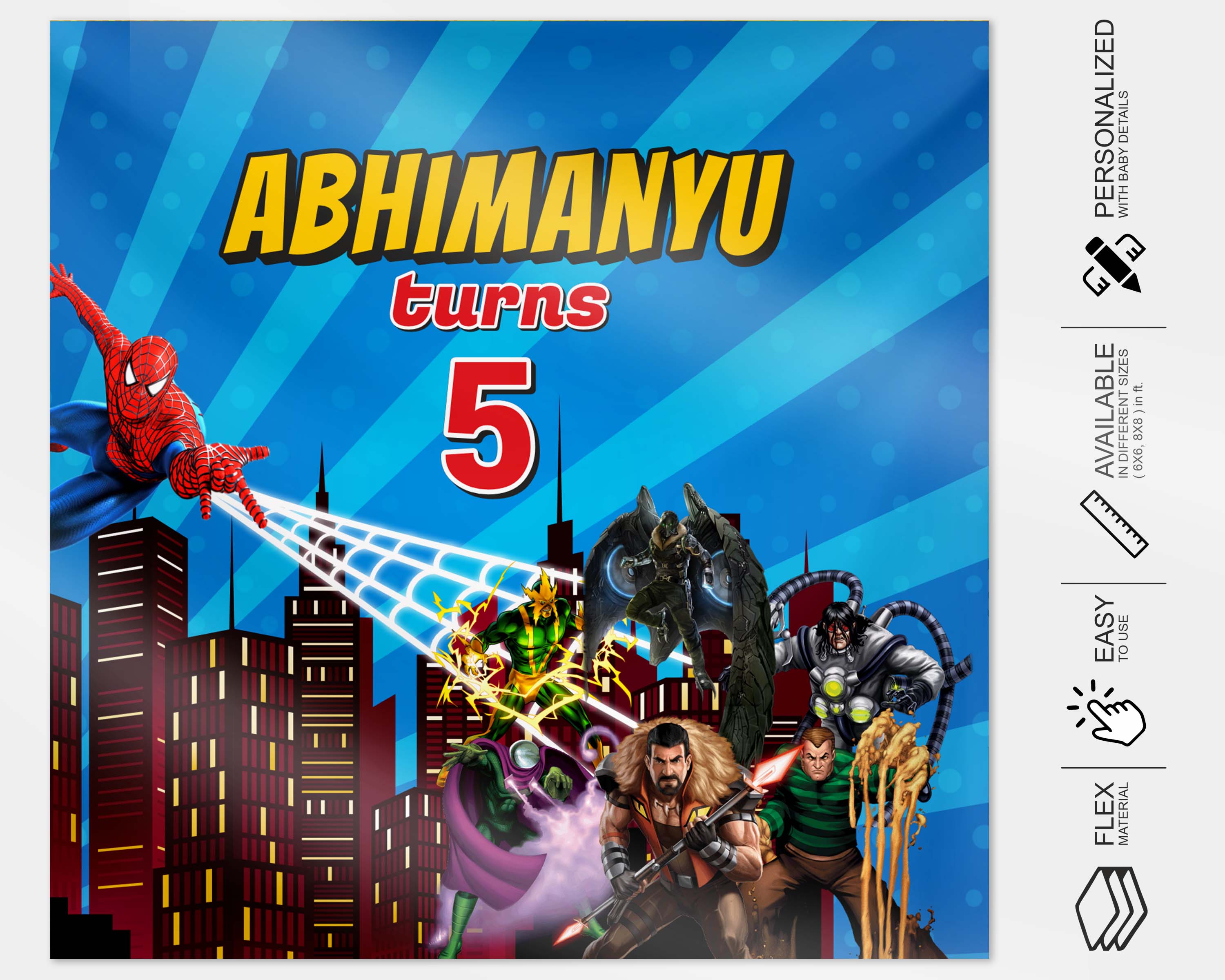 Spiderman Theme Personalized Square Backdrop - image 4 of 4 | Party Supplies India