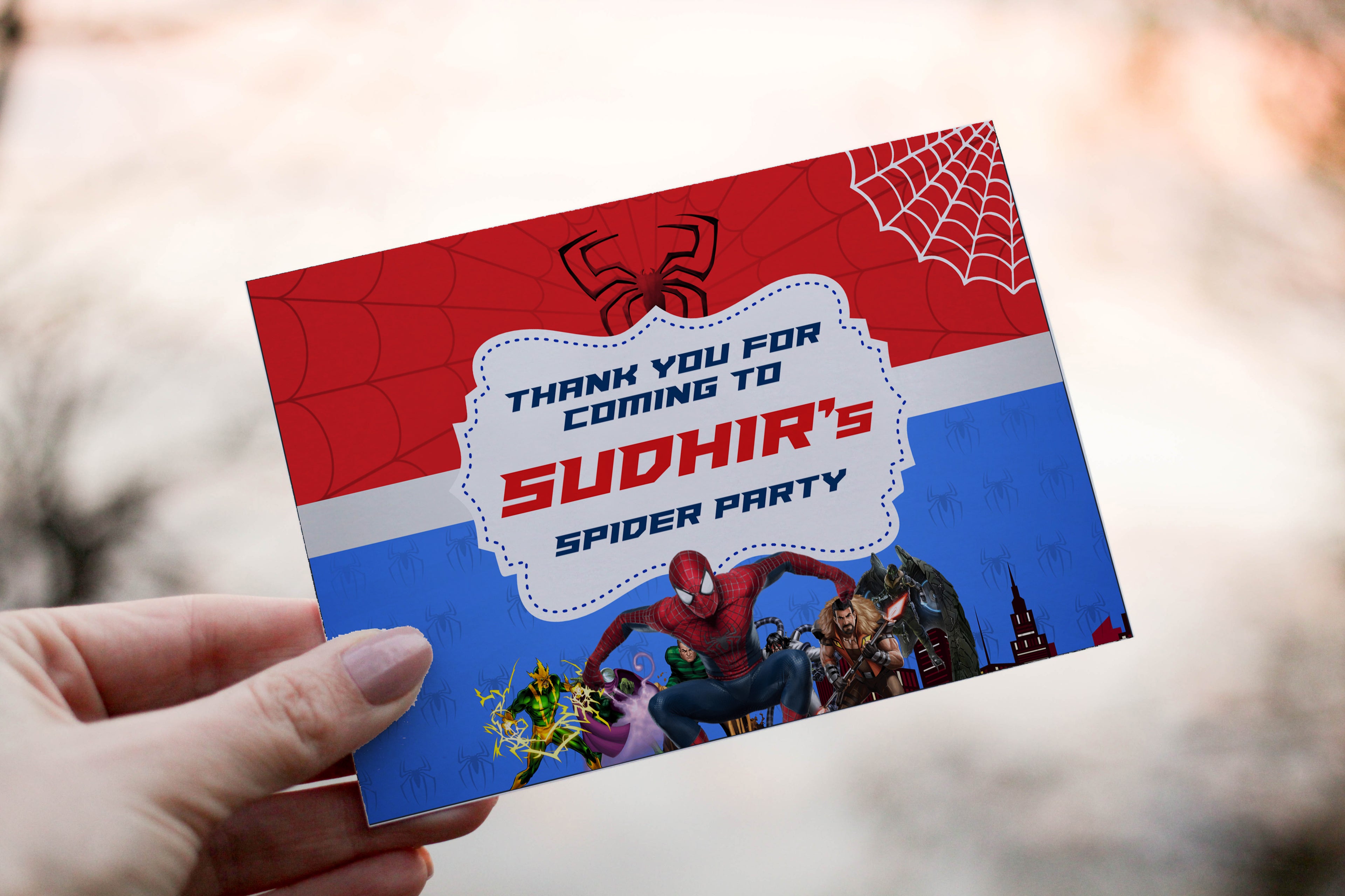 Spiderman Theme Thank You Card