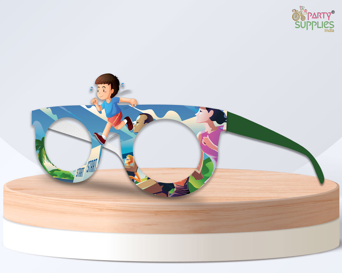 Marathon theme Birthday Party glasses