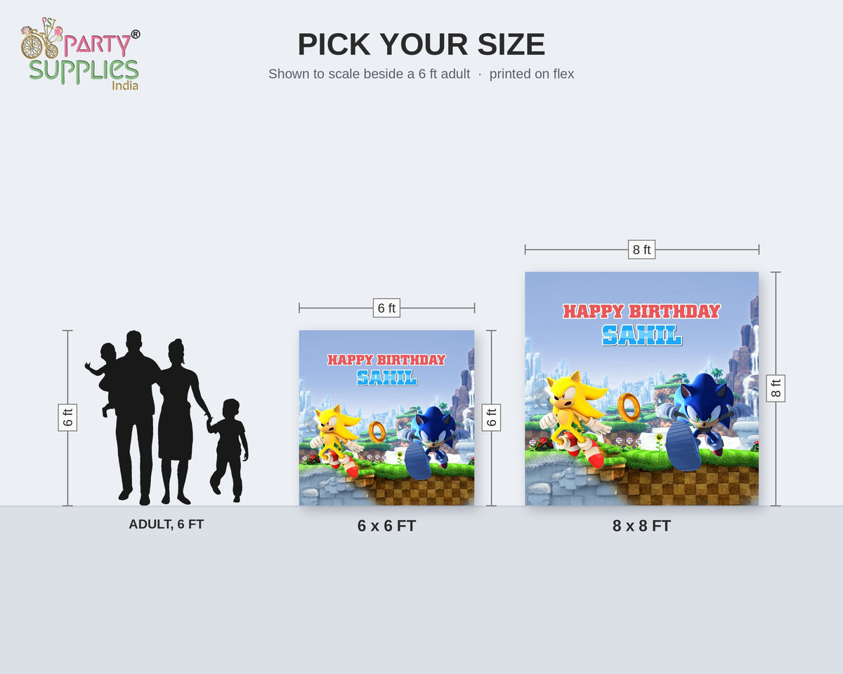 Sonic the Hedgehog Theme Standard Square Backdrop - size chart | Party Supplies India