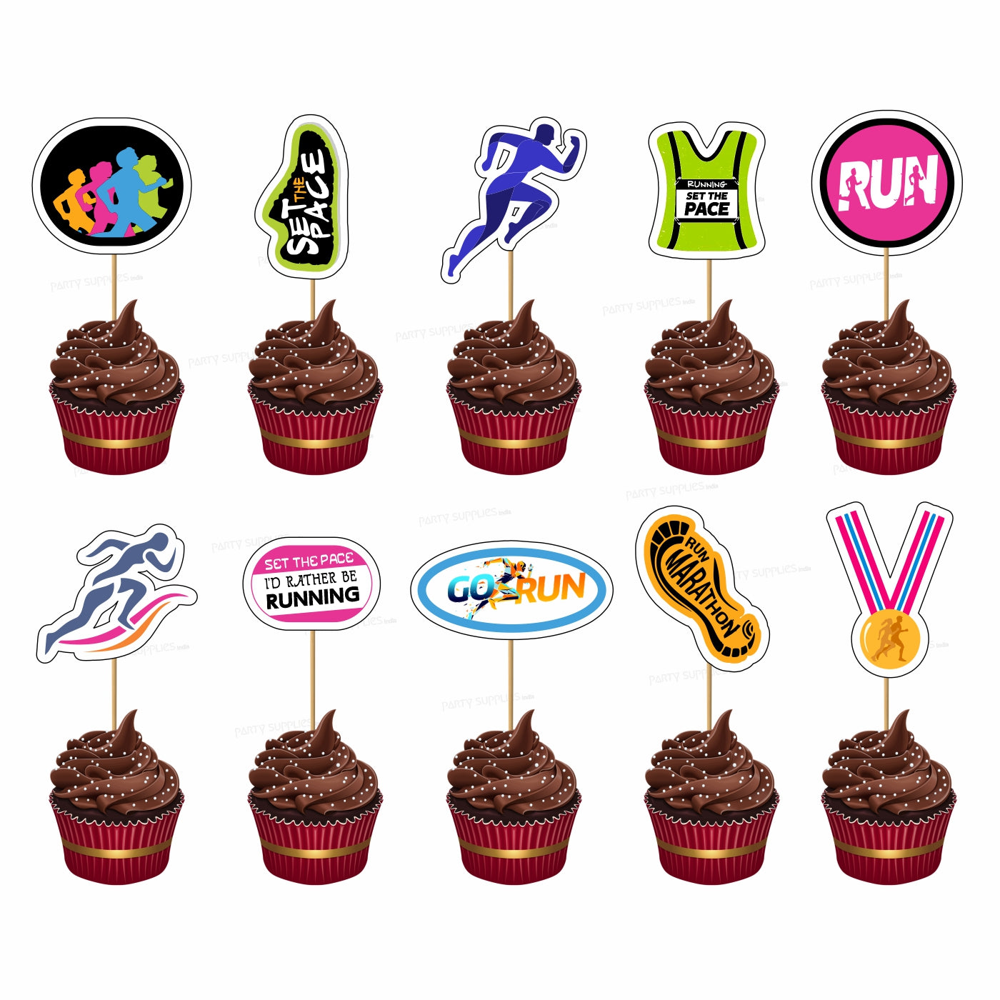 PSI Marathon Theme Customized Cup Cake Topper  Party supplies online –  Party Supplies India