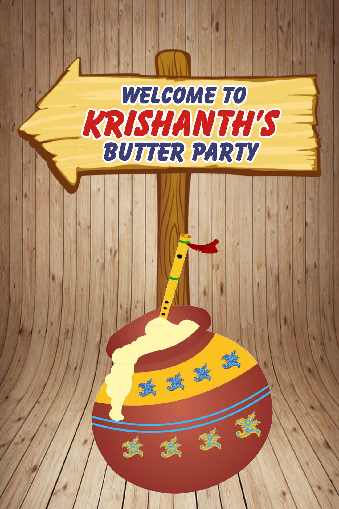 Little Krishna Pot Theme Door Poster