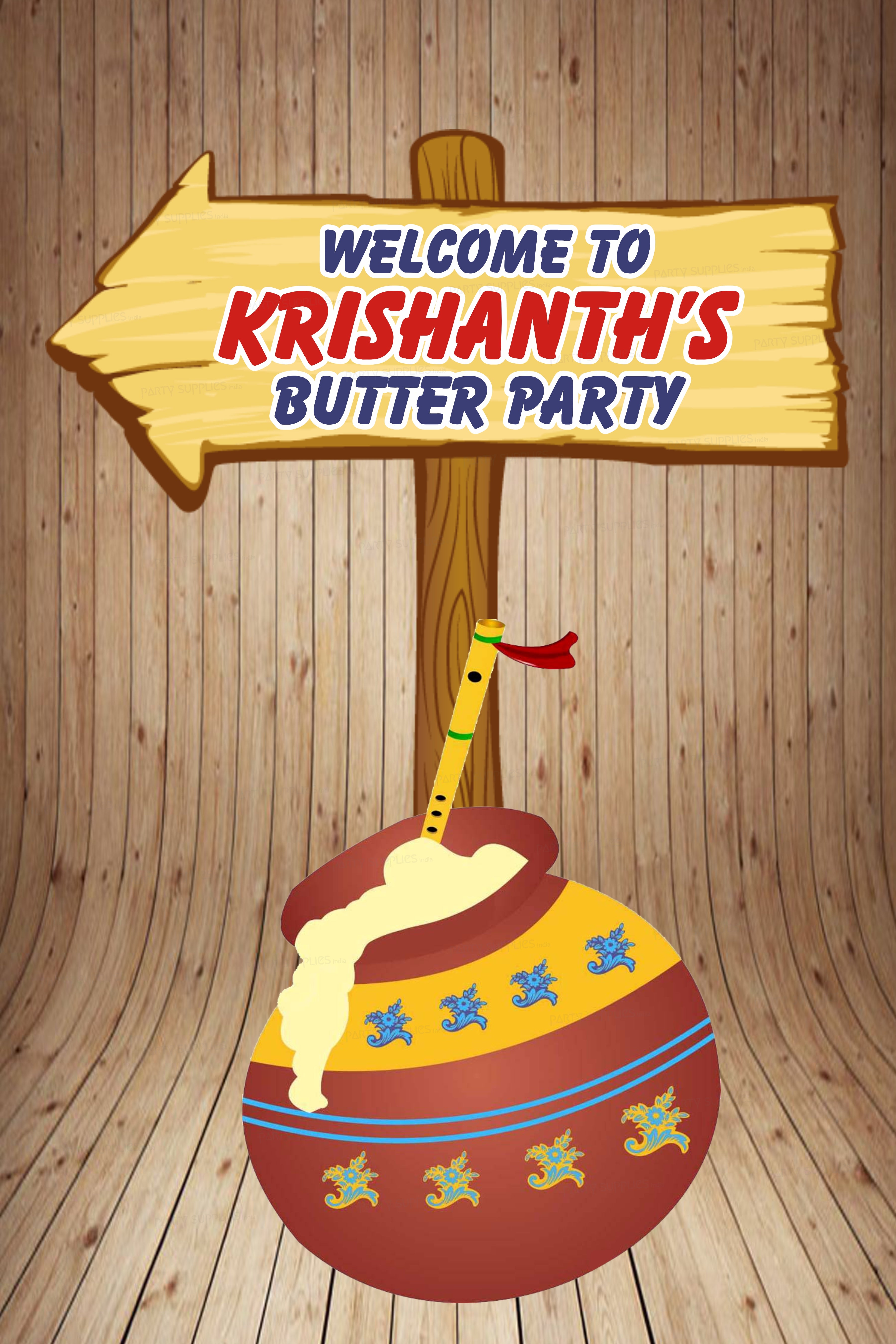 Little Krishna Pot Theme Door Poster