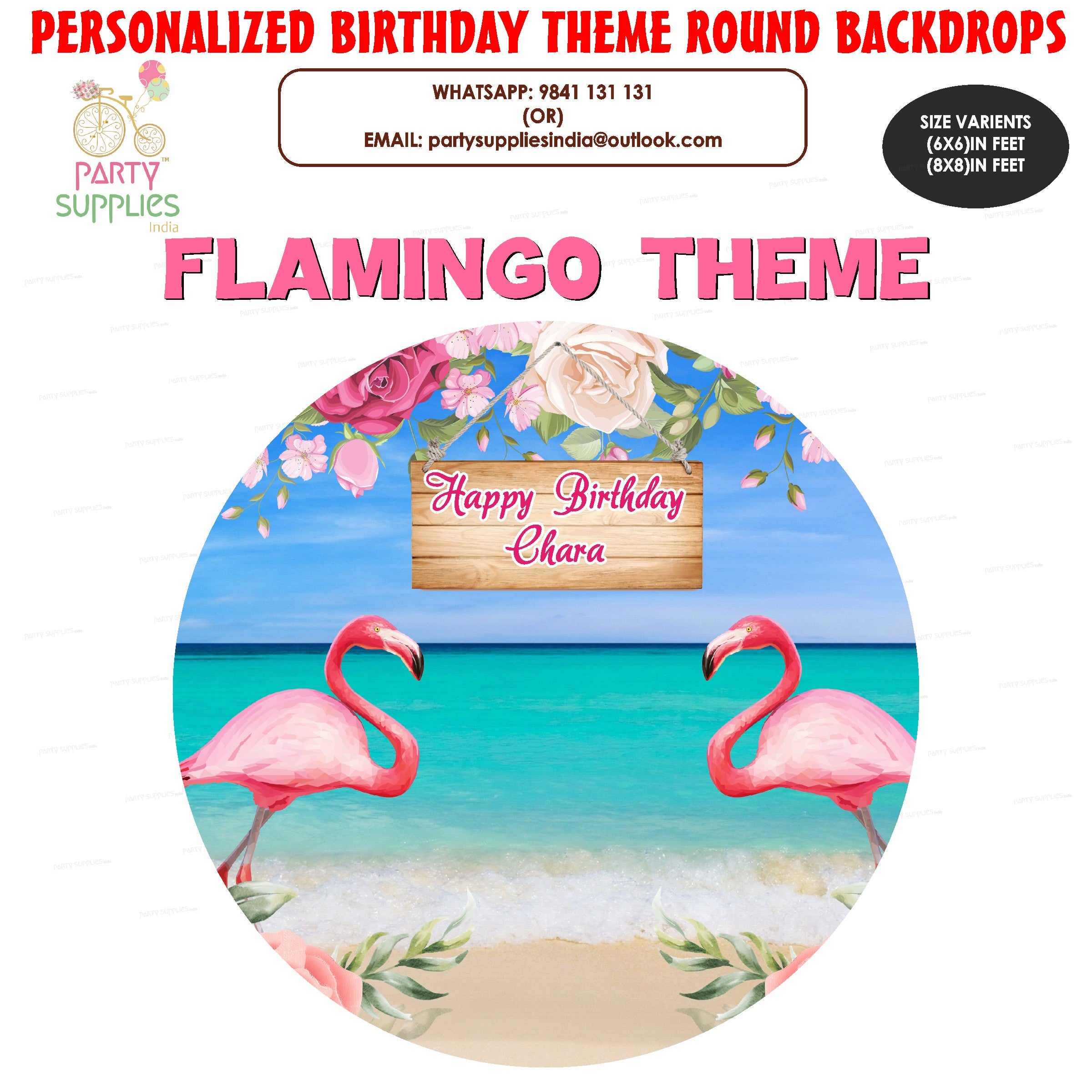 Flamingo Theme Customized Round Backdrop - image 1 of 4 | Party Supplies India