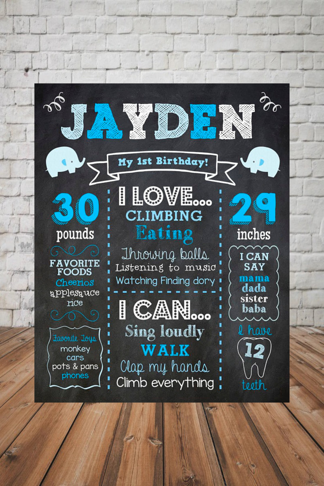 Blue Elephant Theme Chalk Board