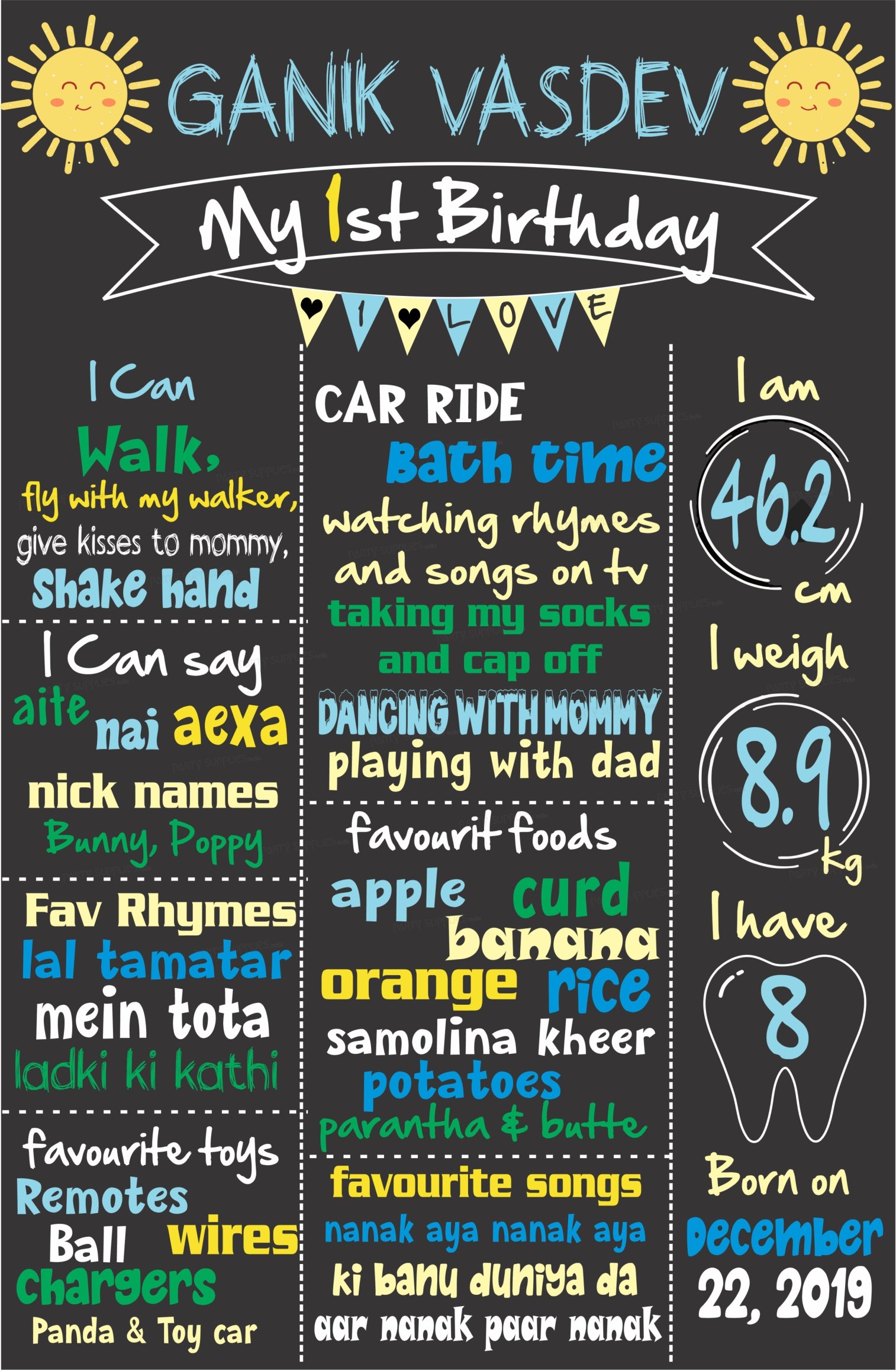 Sunshine Theme Boy Customized Chalkboard