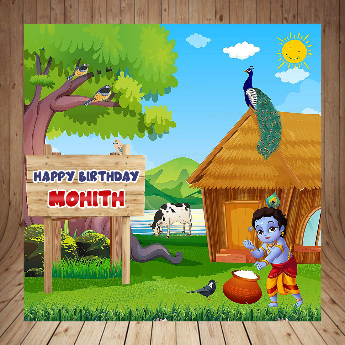 Little Krishna Hut Theme Backdrop