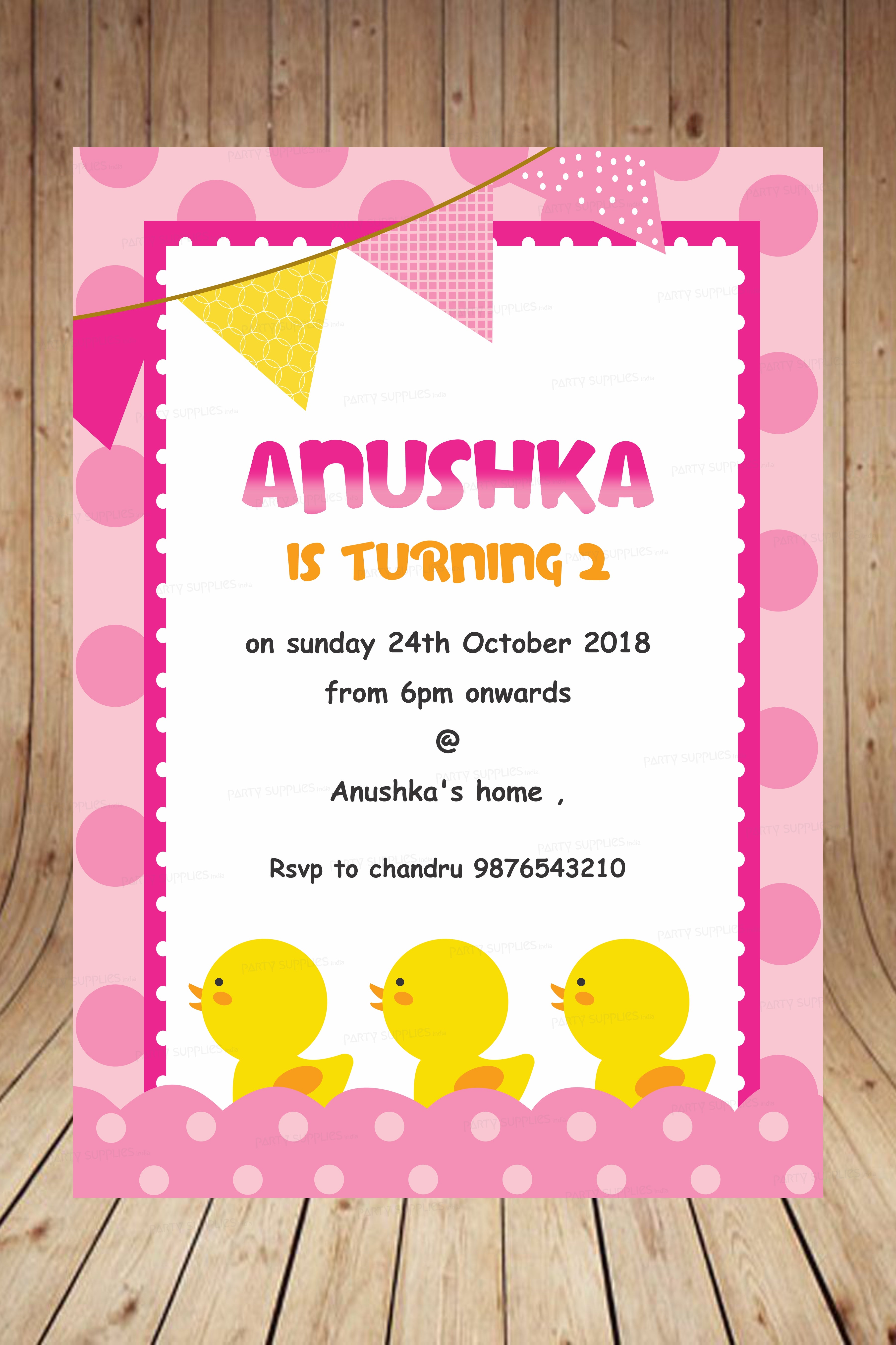 Duck Theme Girl Customized Invite