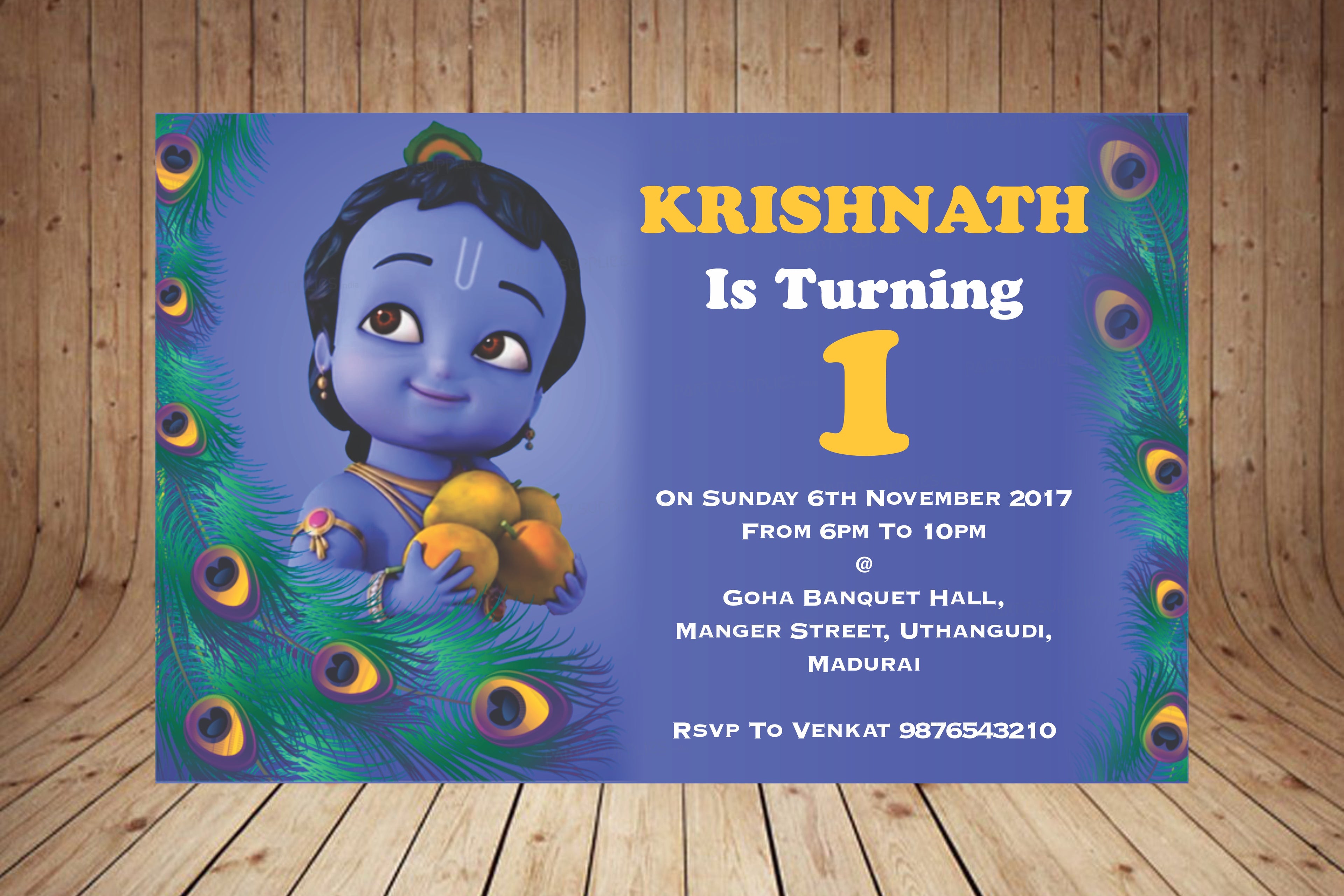 Little Krishna with Apple Theme Invite