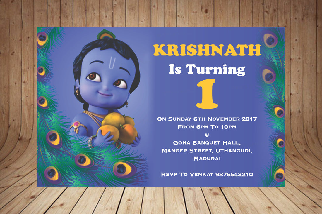 Little Krishna with Apple Theme Invite