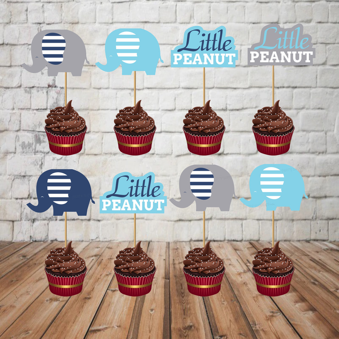 Blue Elephant Theme Cup Personalized Cake Topper