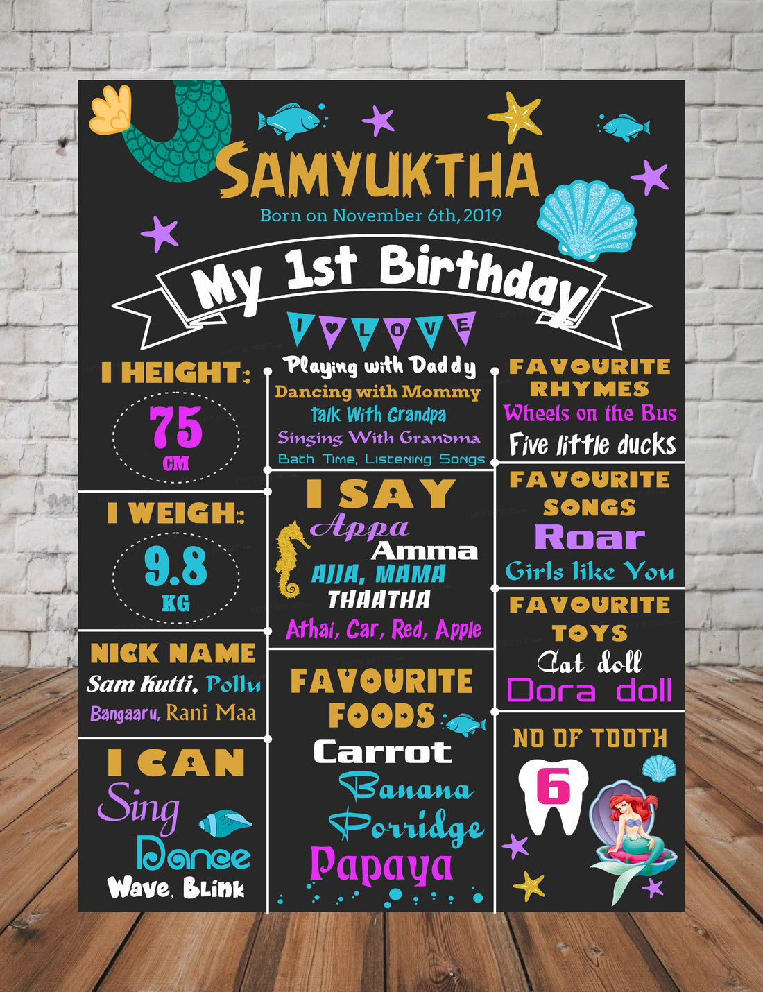 Mermaid Theme Personalized Chalk Board