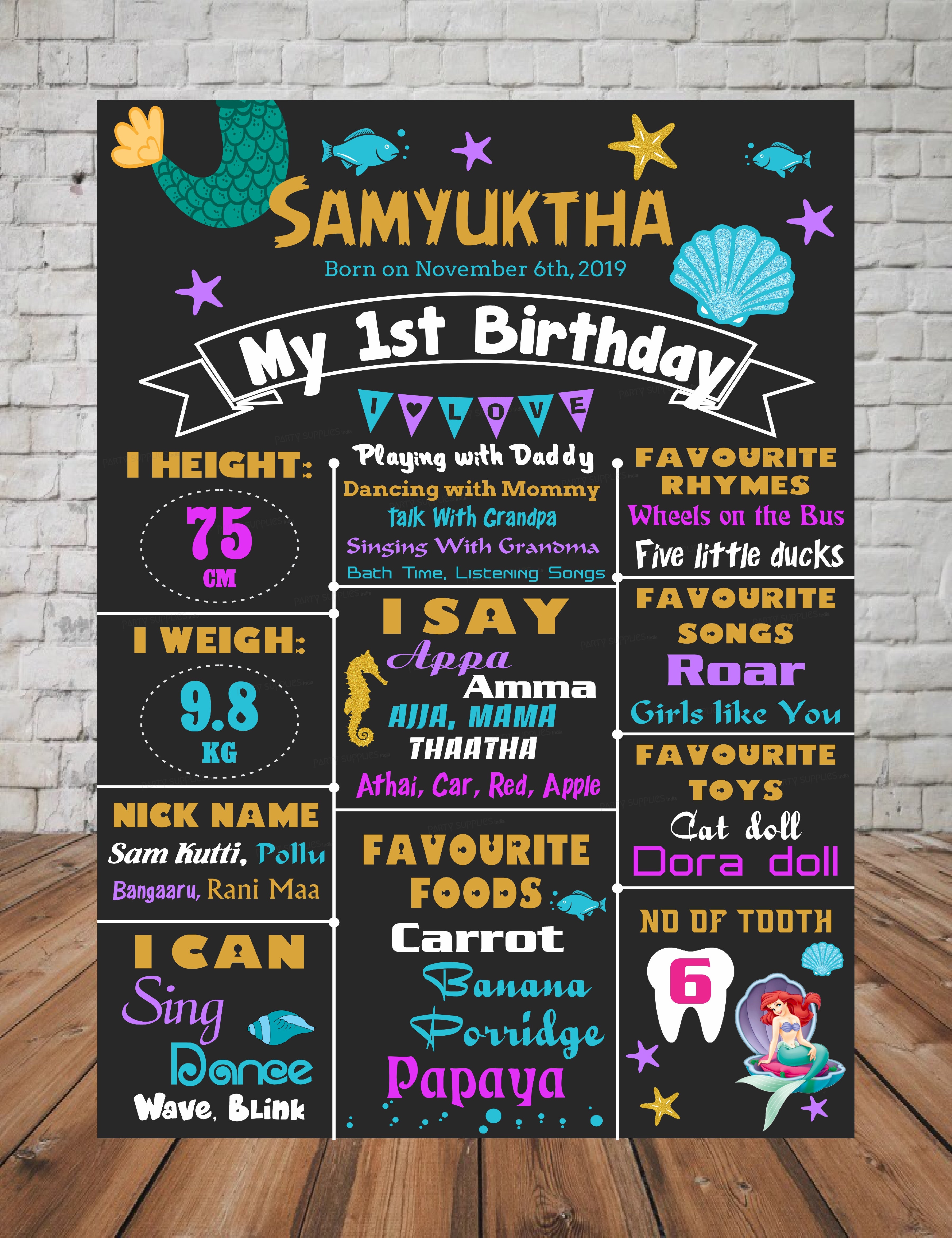 Mermaid Theme Personalized Chalk Board