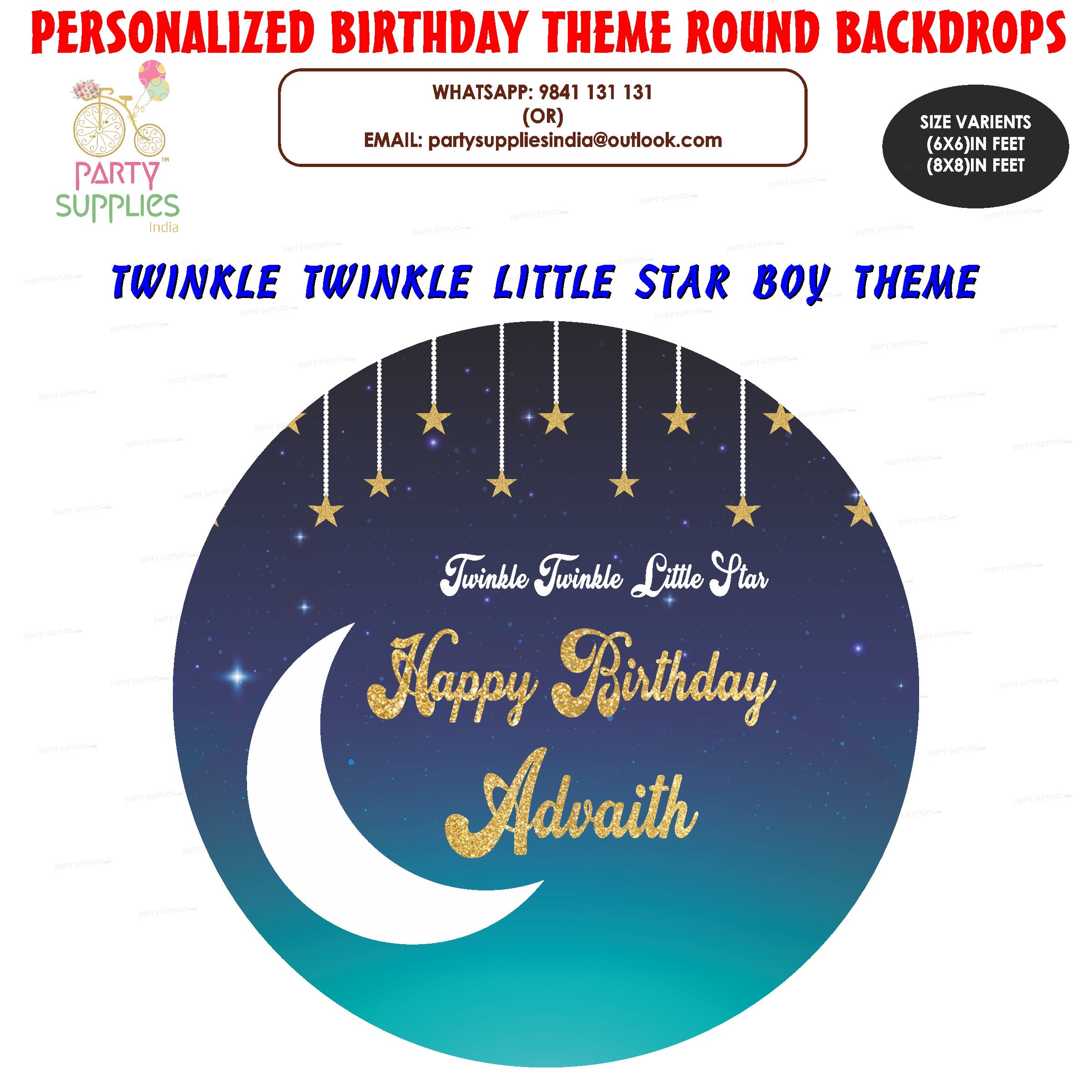 Twinkle Twinkle Little Star Boy Theme Personalized Round Backdrop