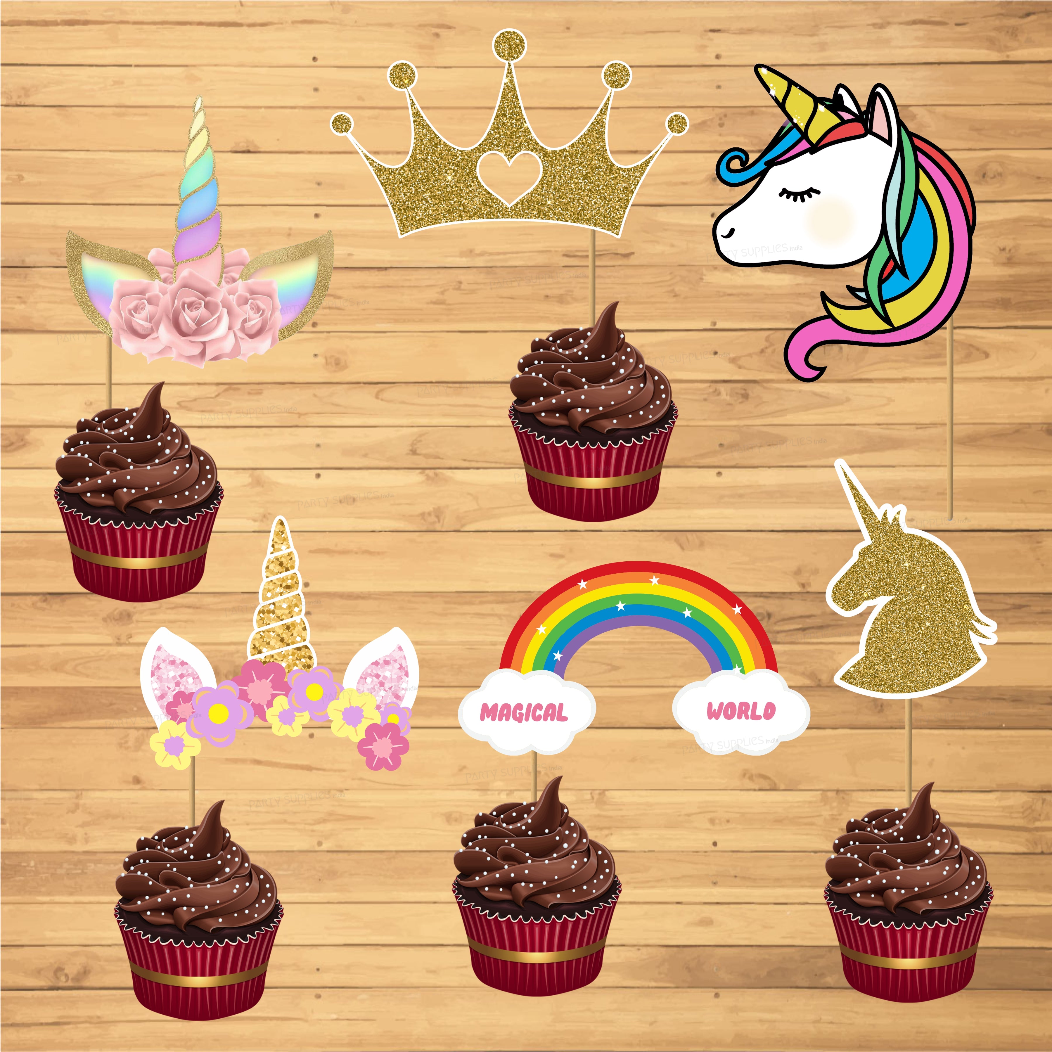 Unicorn Theme Cup Cake Topper