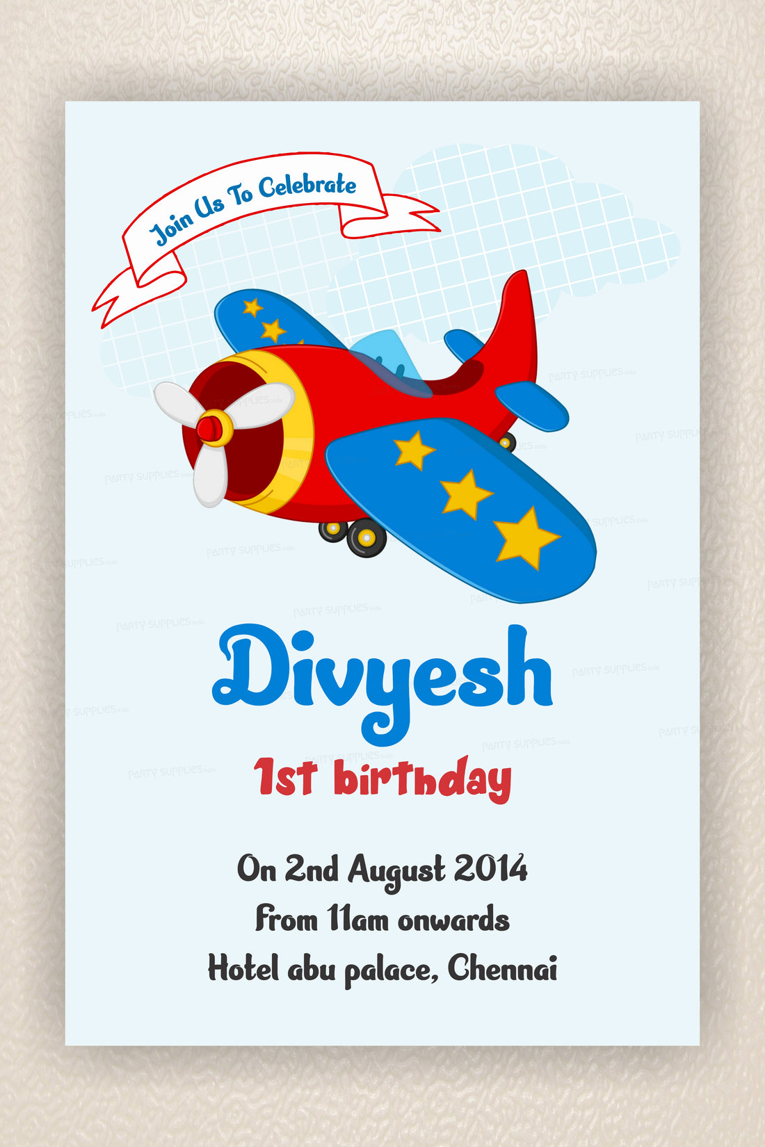 Aeroplane Theme Personalized Invite