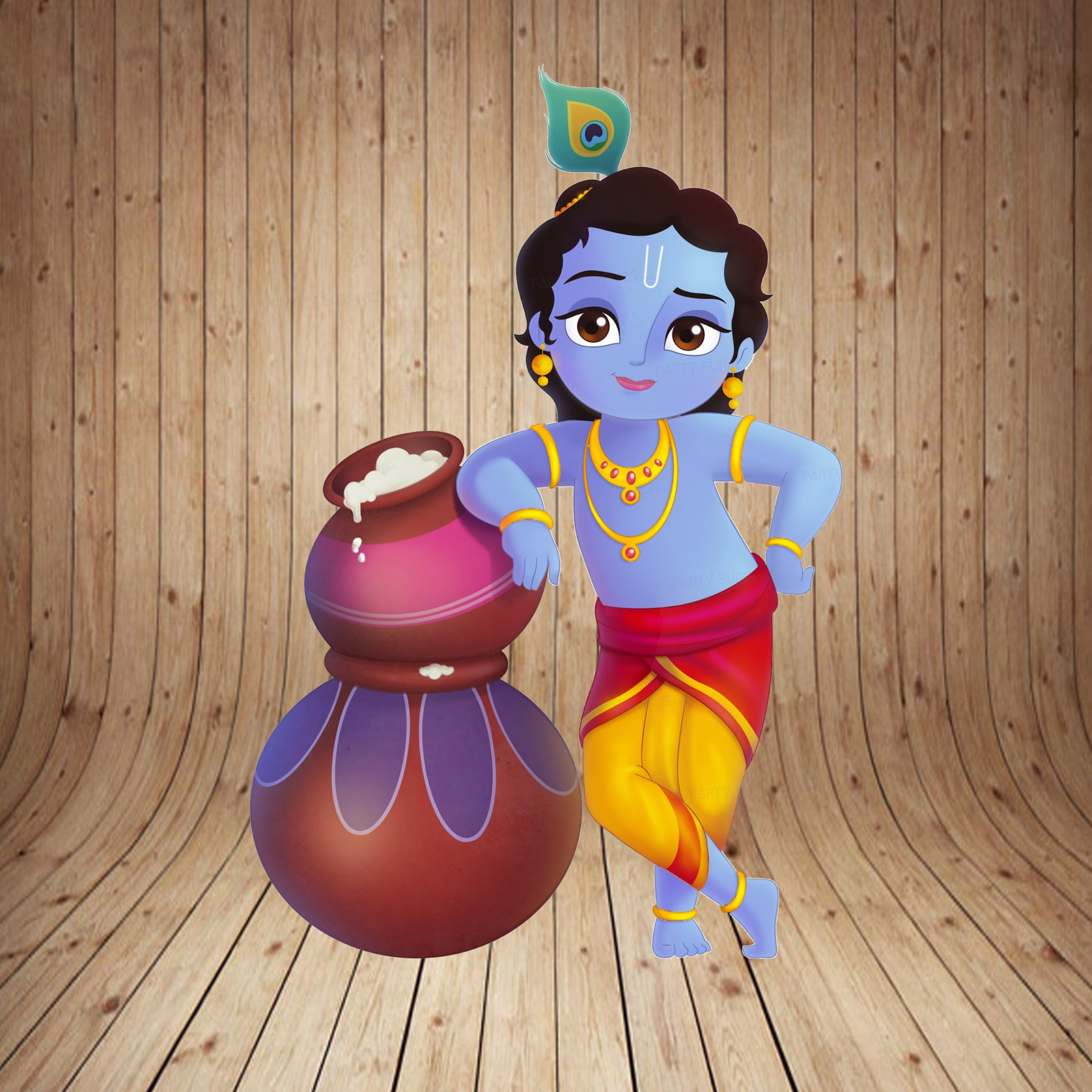 Little Krishna Standing with Pot Theme Cutout