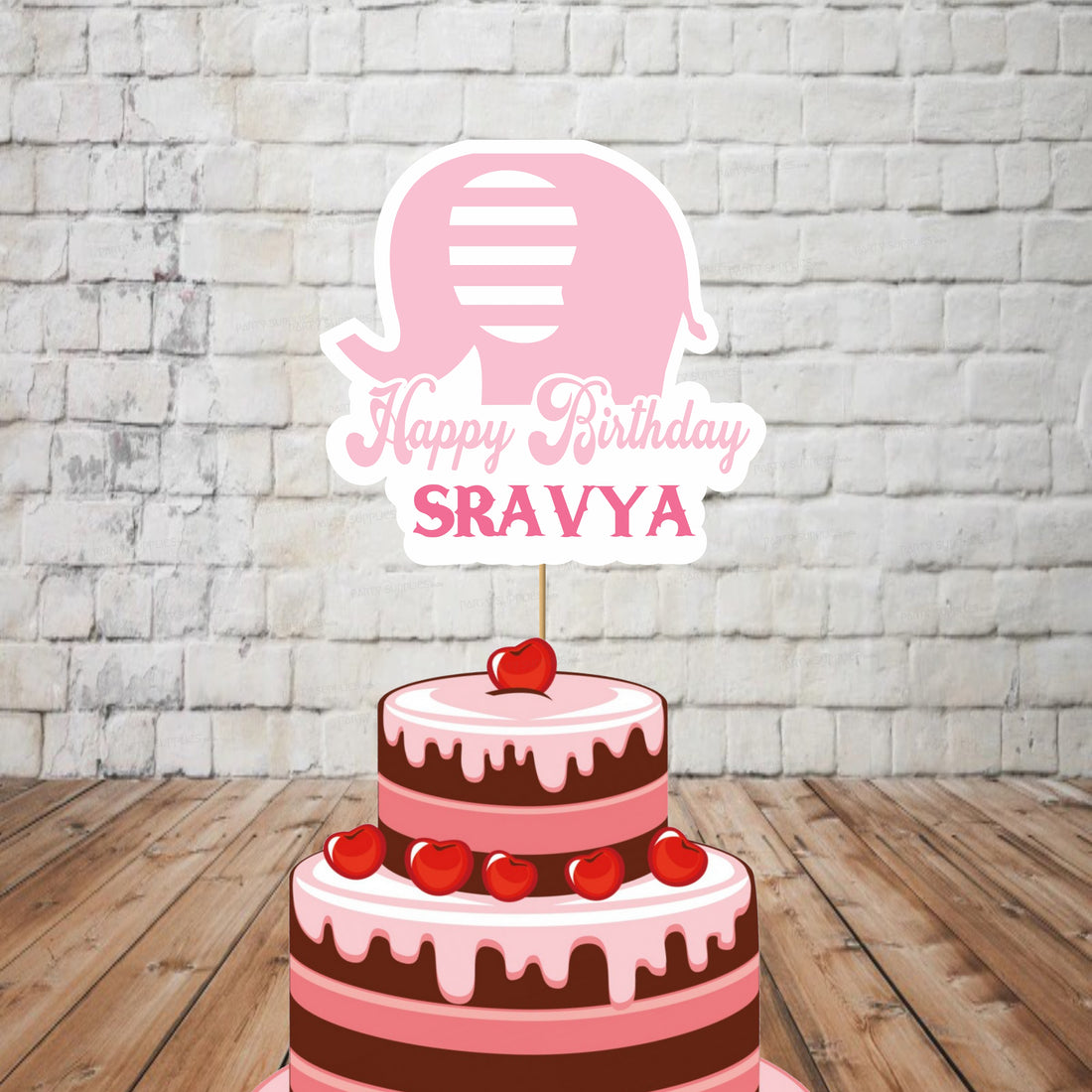 Pink Elephant Theme Cake Topper