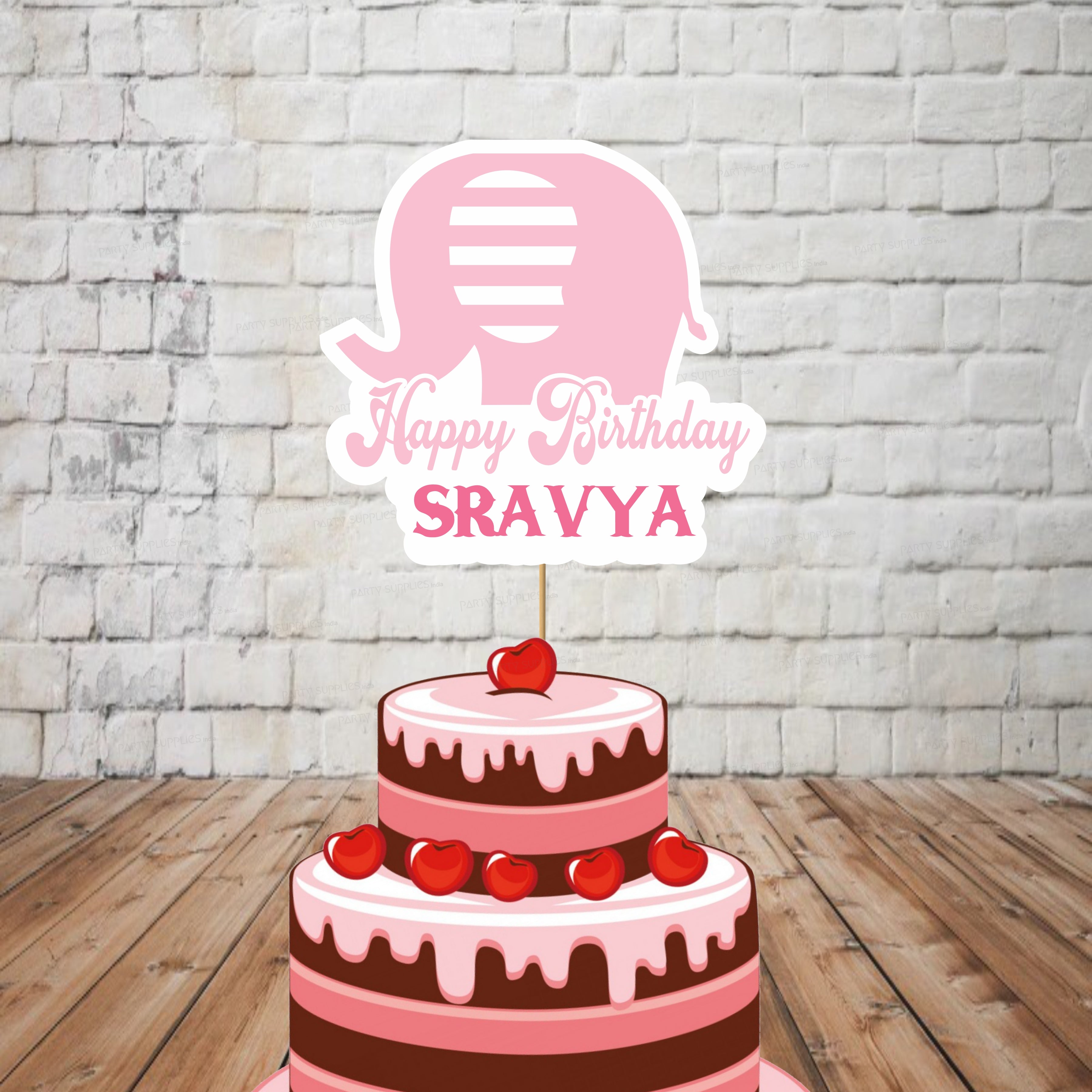 Pink Elephant Theme Cake Topper