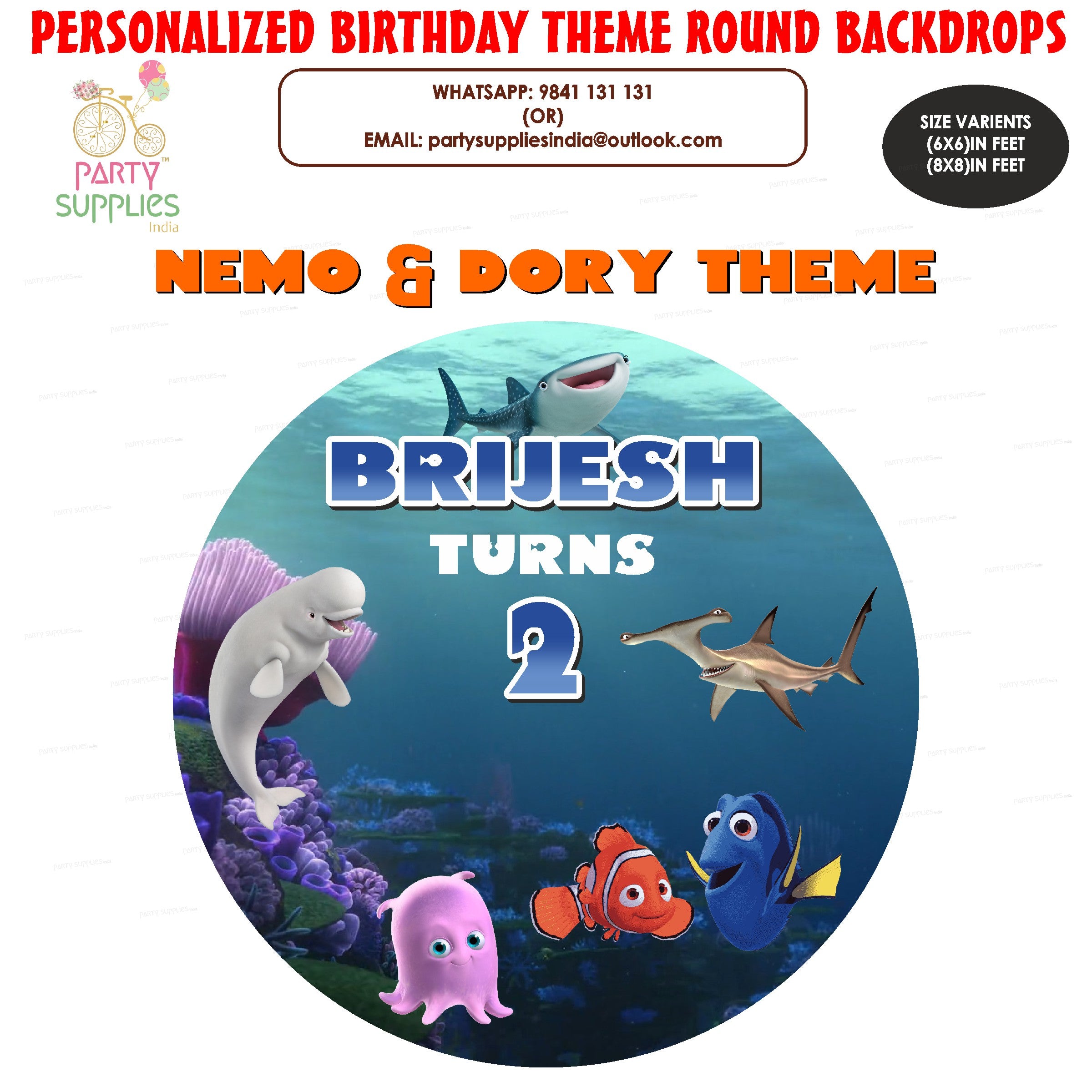 Nemo and Dory Theme Round Backdrop - image 1 of 4 | Party Supplies India