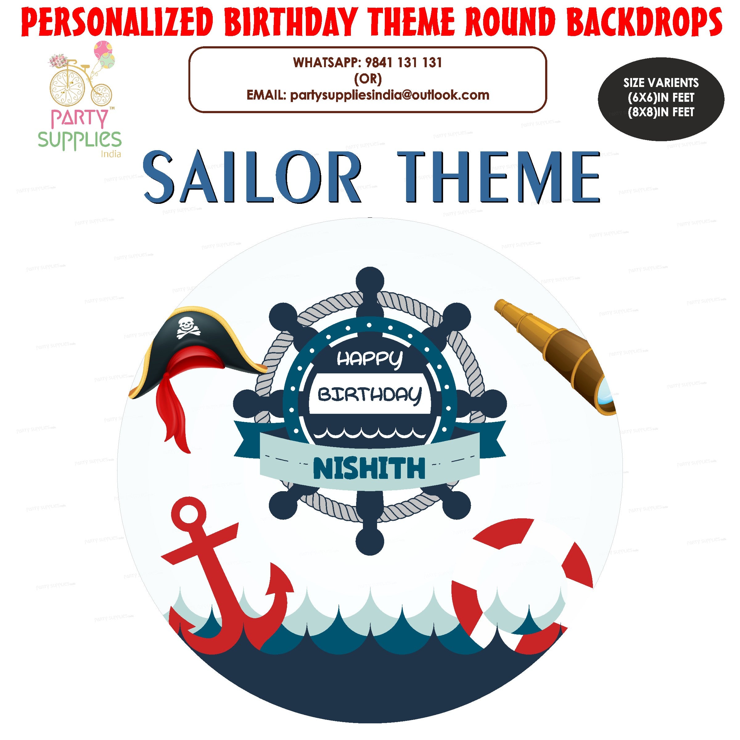 Sailor Theme Round Backdrop - image 1 of 4 | Party Supplies India