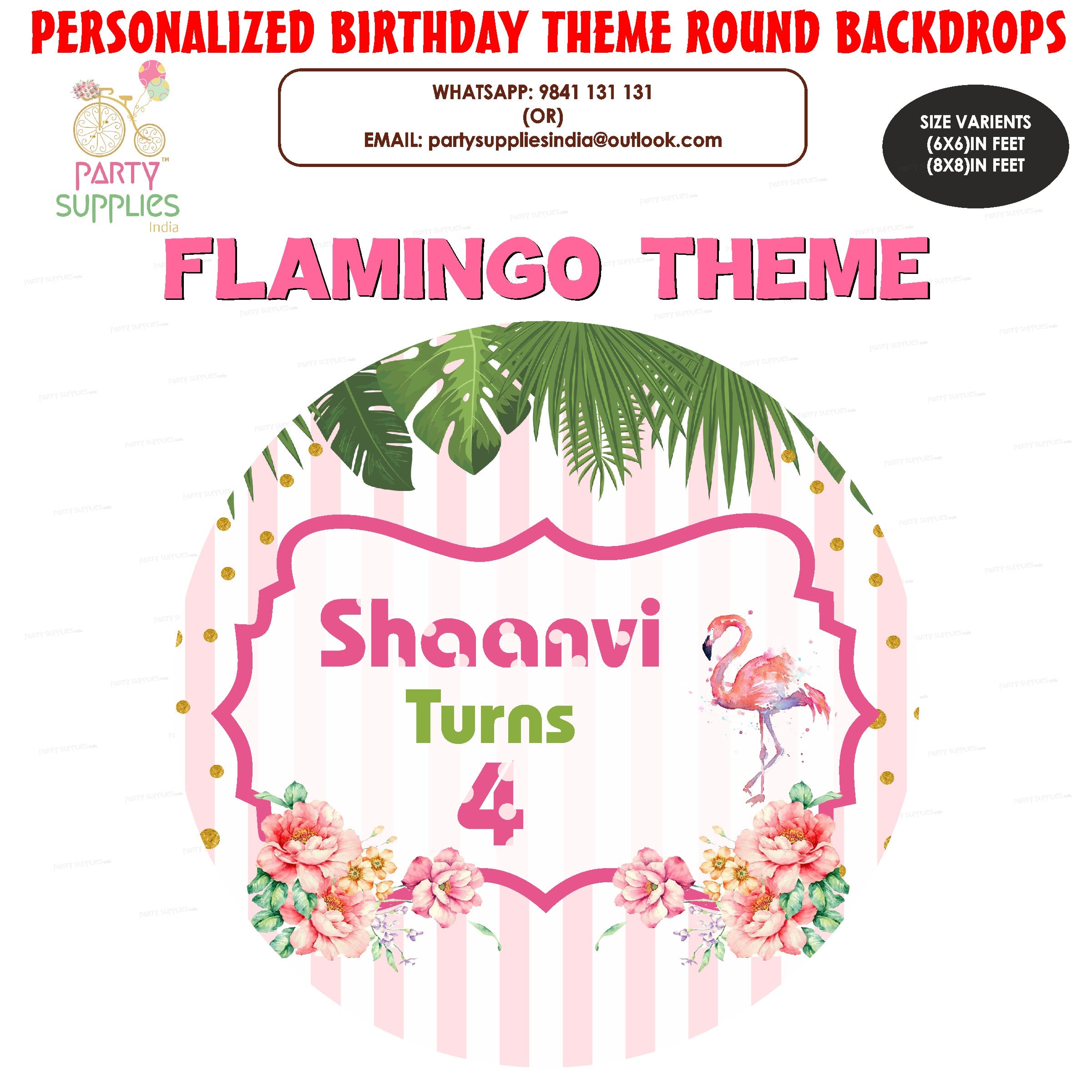 Flamingo Theme Personalized Round Backdrop - image 1 of 4 | Party Supplies India