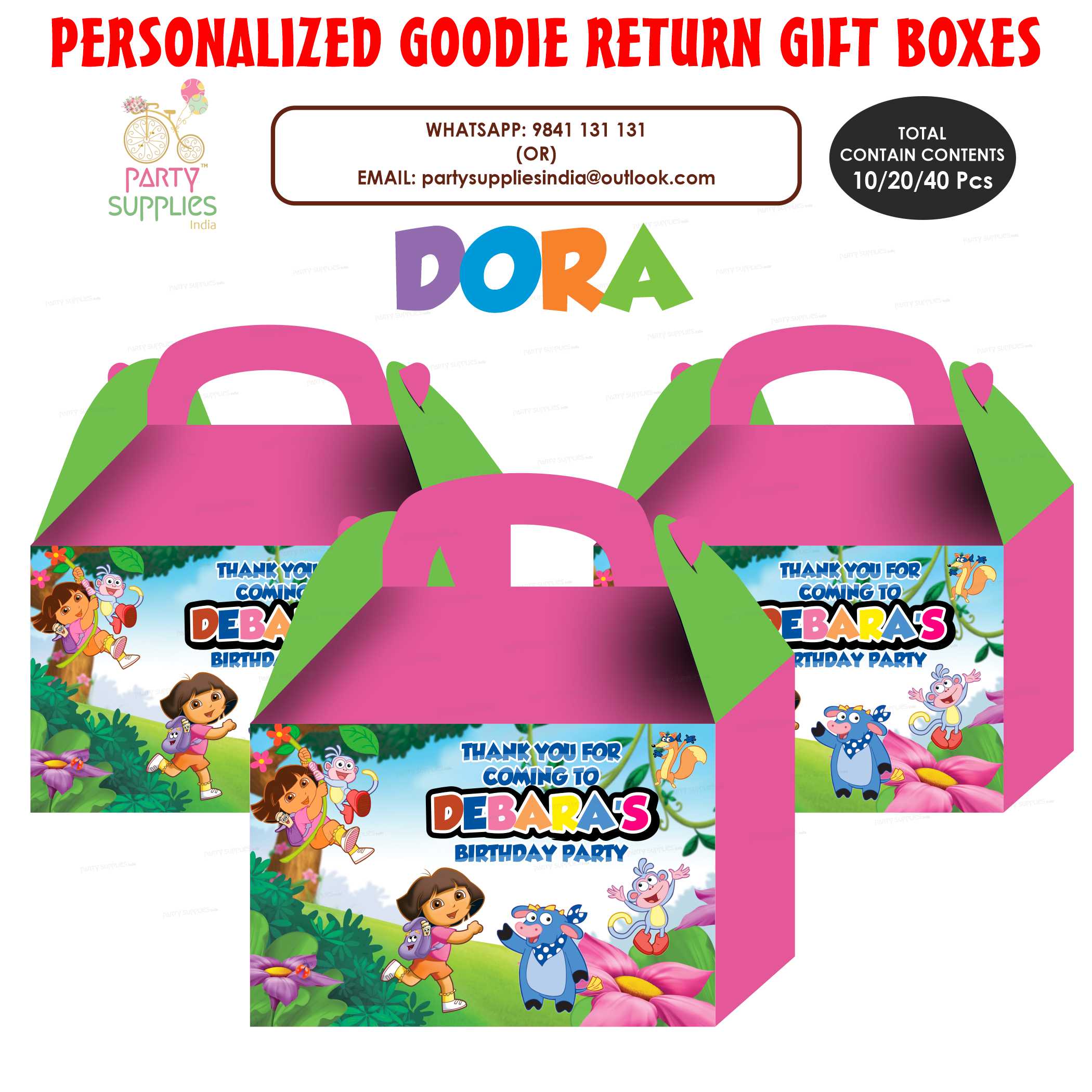 Dora The Explorer Theme Goodie Return Gift Boxes - image 1 of 5 | Party Supplies India