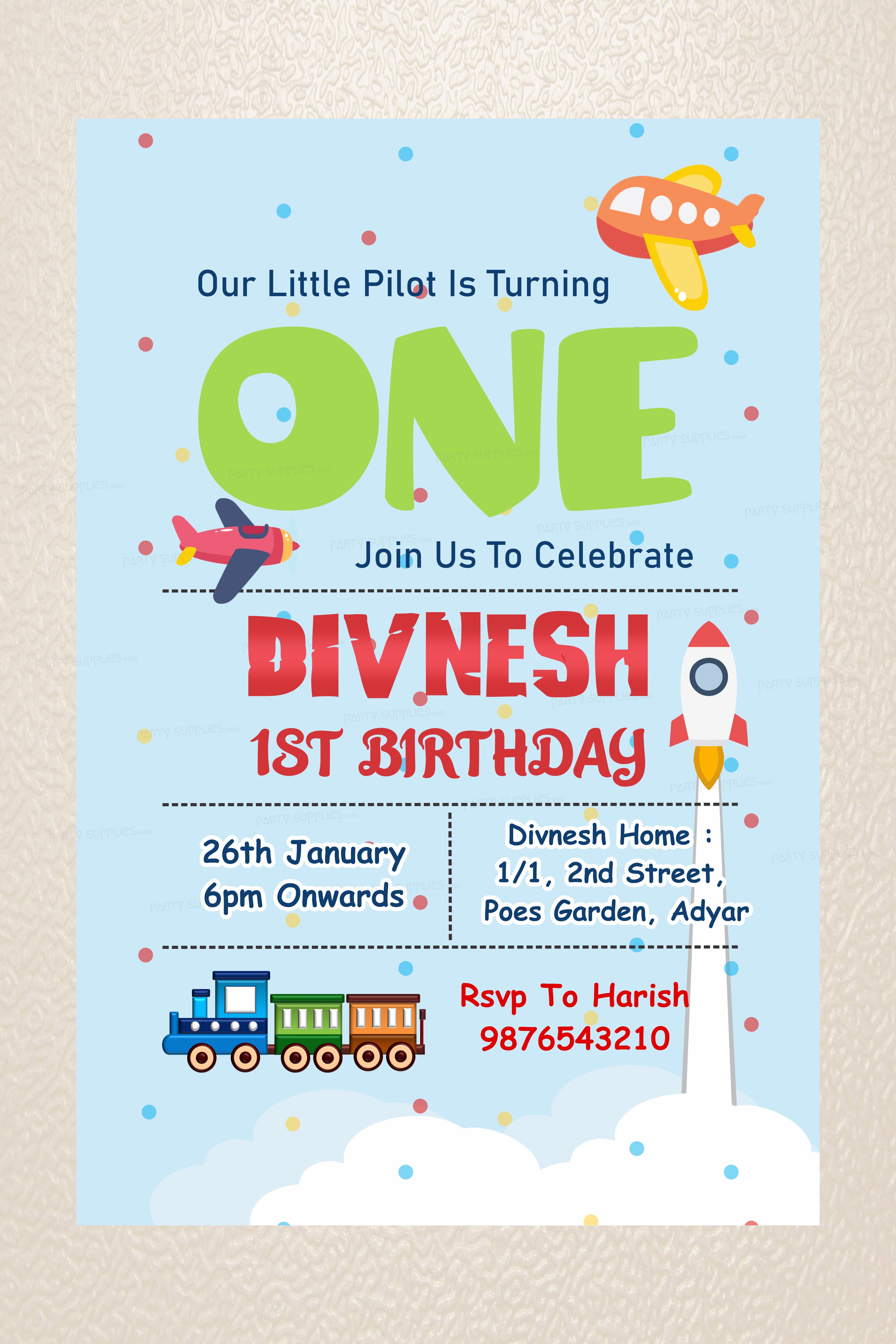Aeroplane Theme Customized Invite
