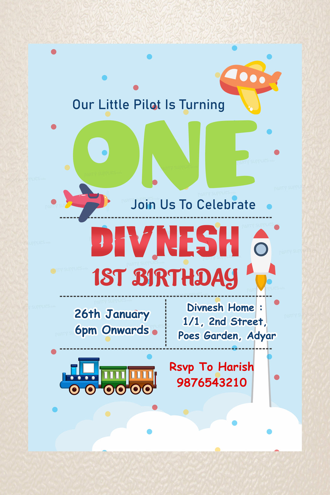 Aeroplane Theme Customized Invite