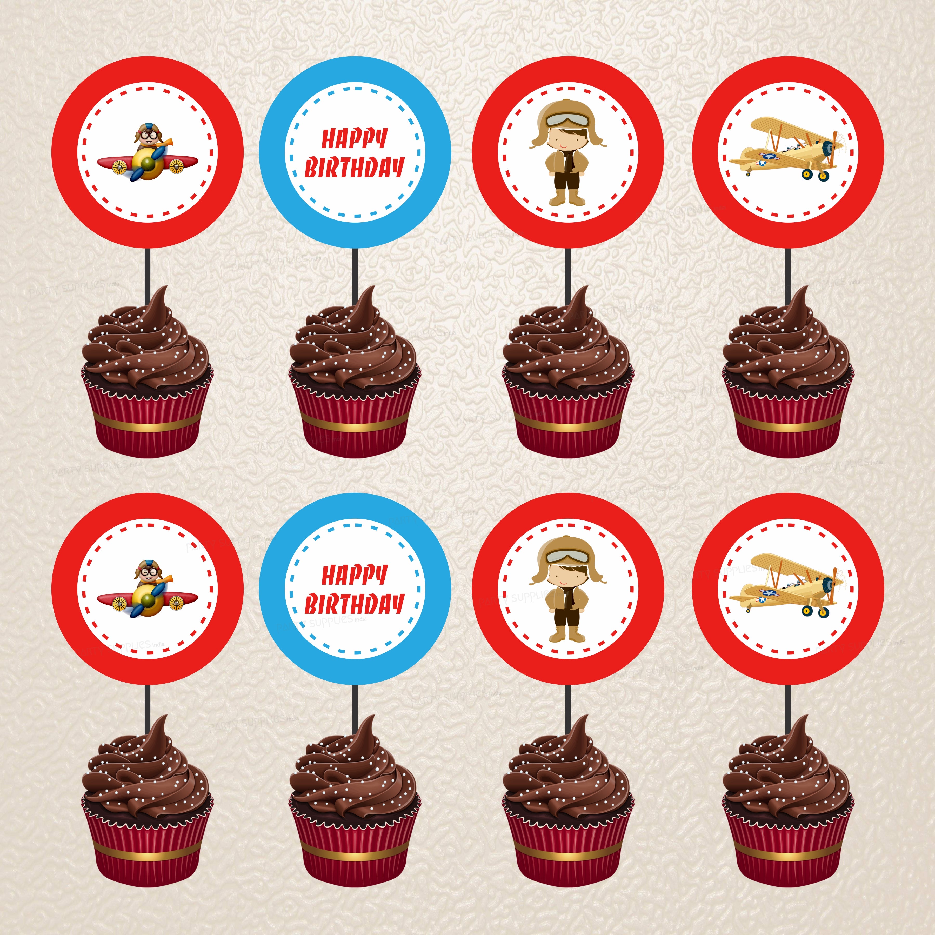 Aeroplane Theme Customized Cup Cake Topper
