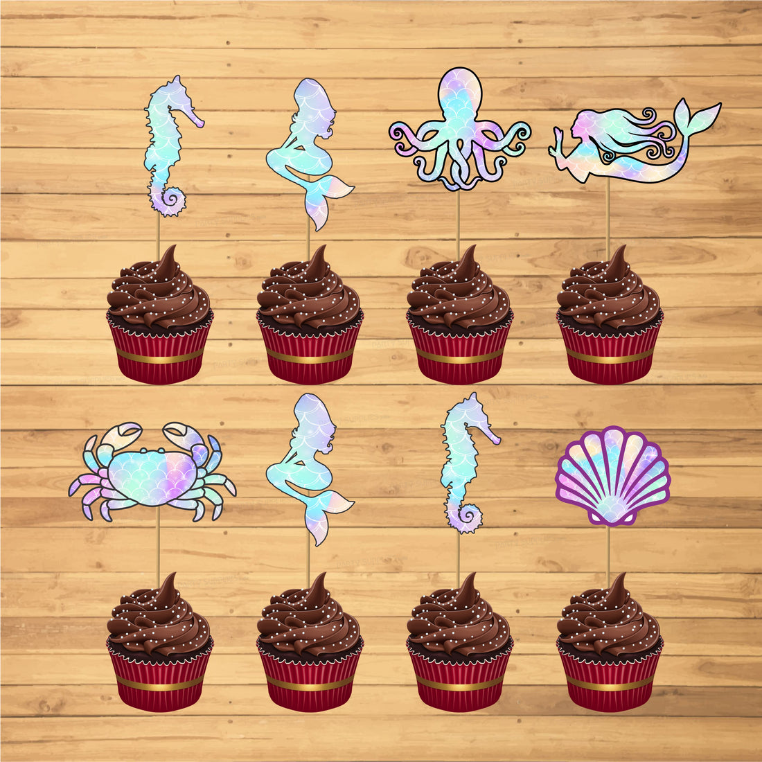 Mermaid Theme Cup Cake Topper