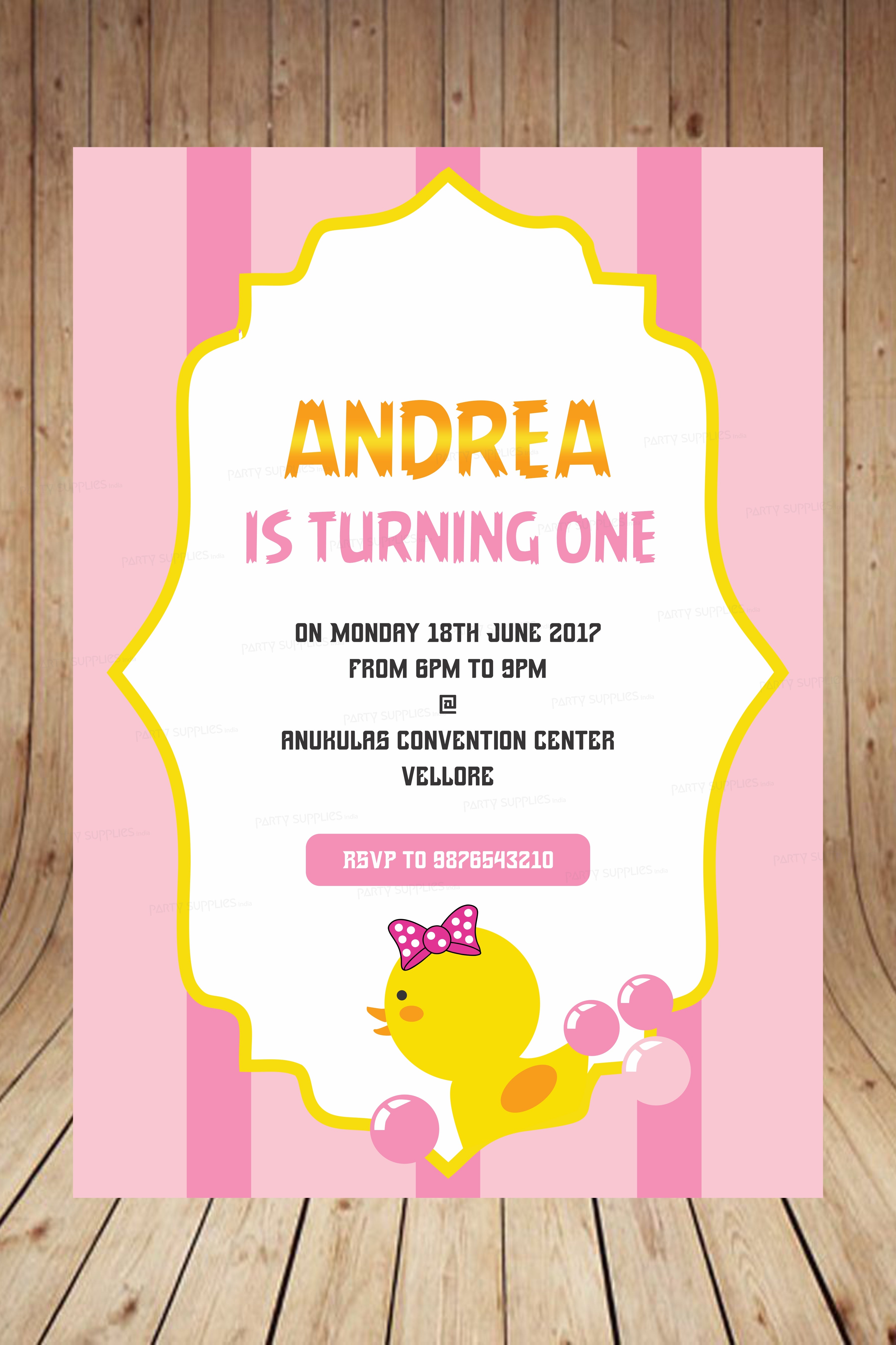 Duck Theme Girl Personalized Invite