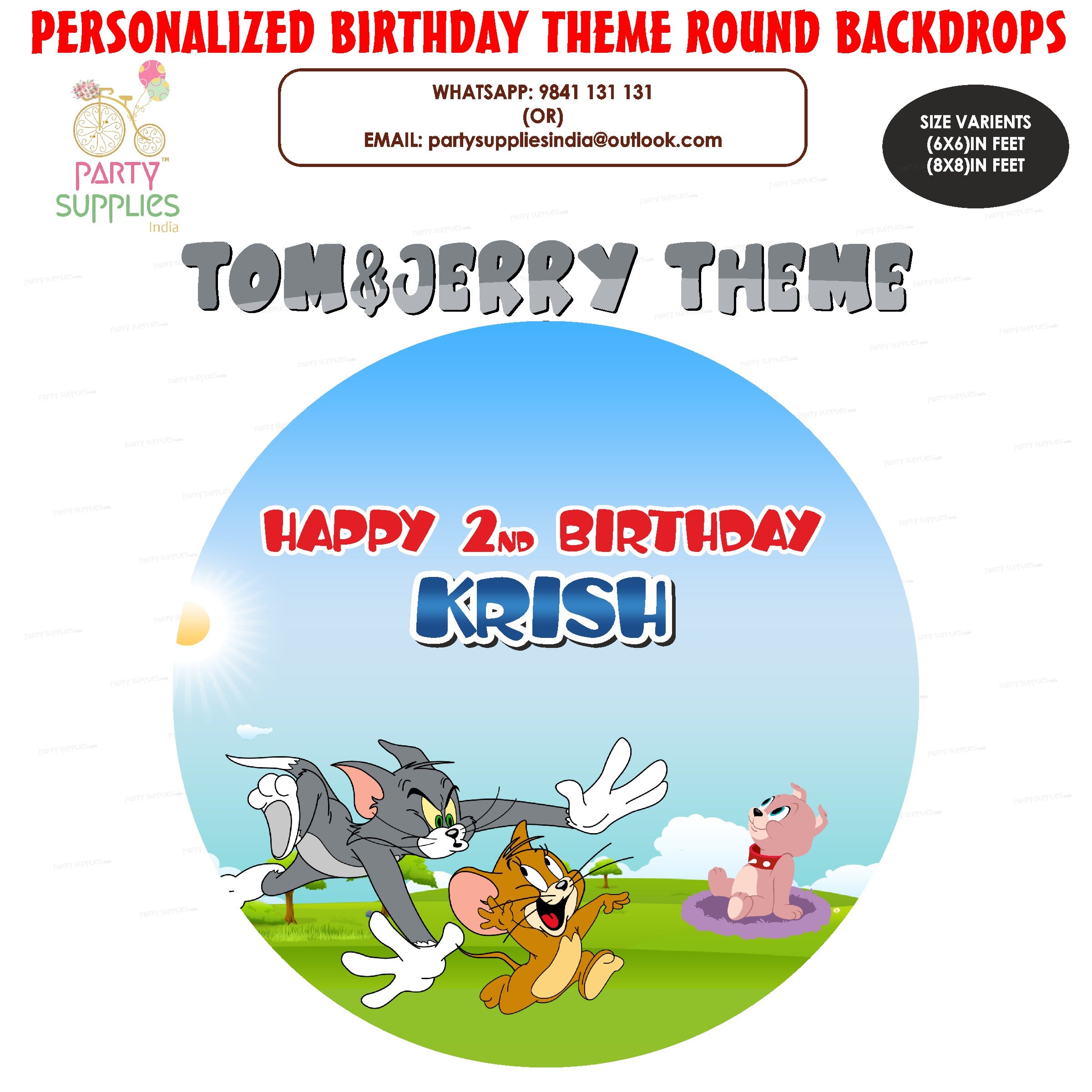 Tom & Jerry Theme Personalized Round Backdrop - image 1 of 4 | Party Supplies India