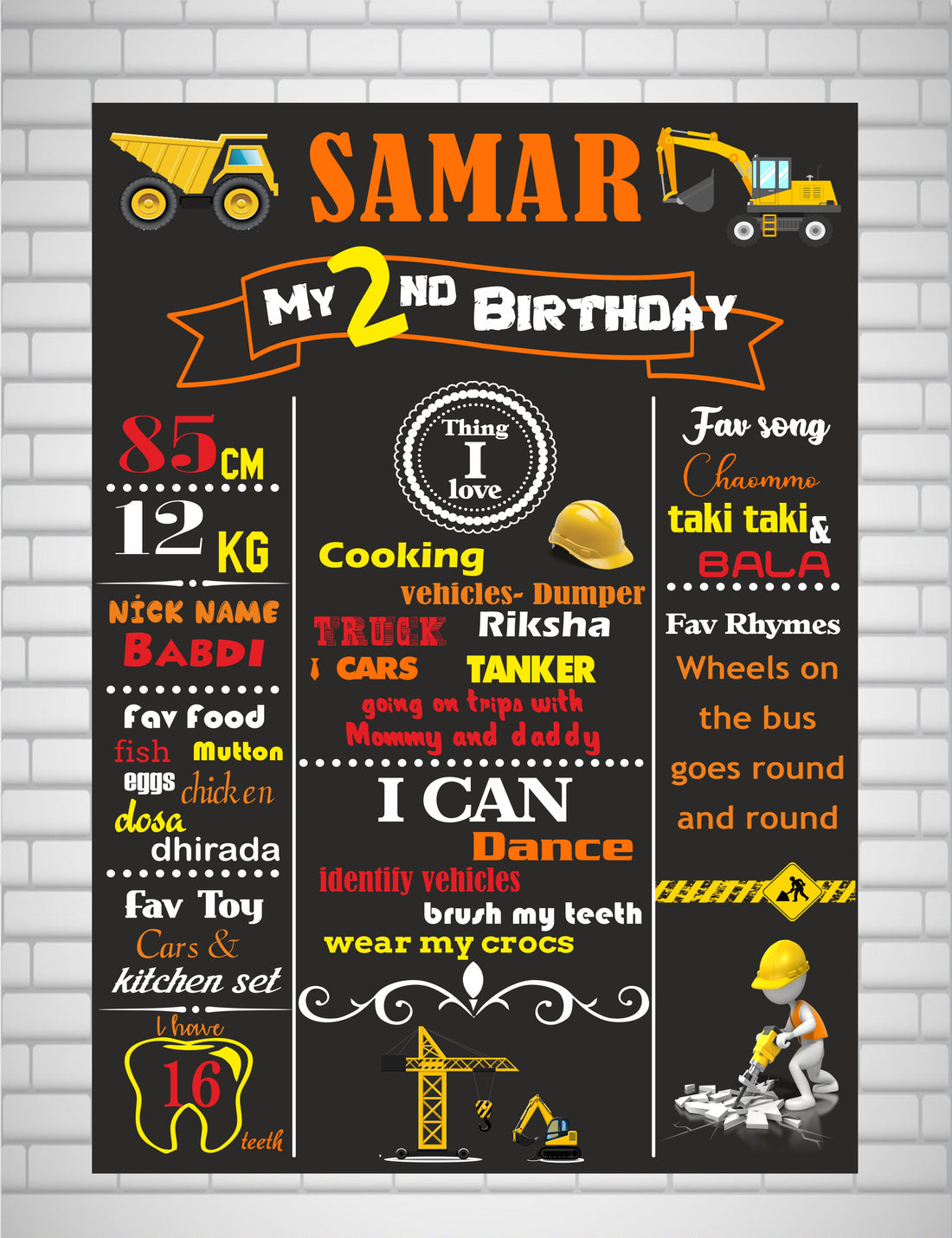 Construction Theme Customized Chalk Board