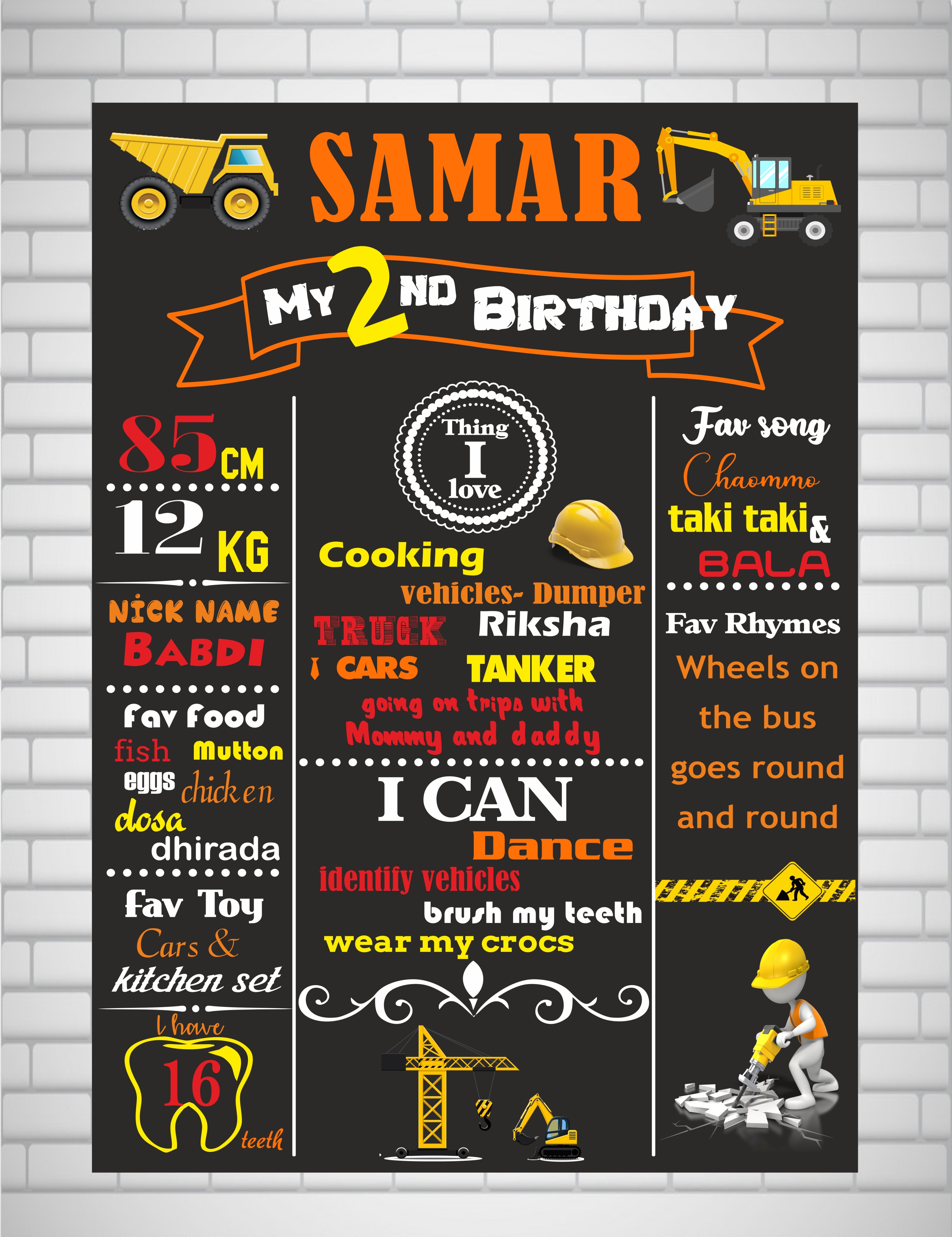 Construction Theme Customized Chalk Board