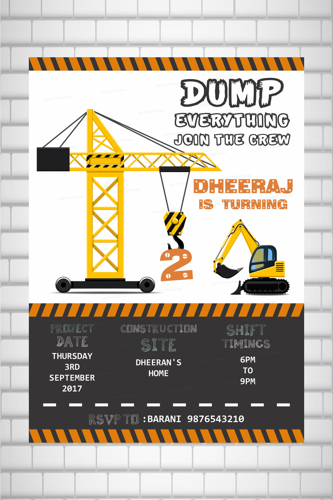 Construction Theme Customized Invite