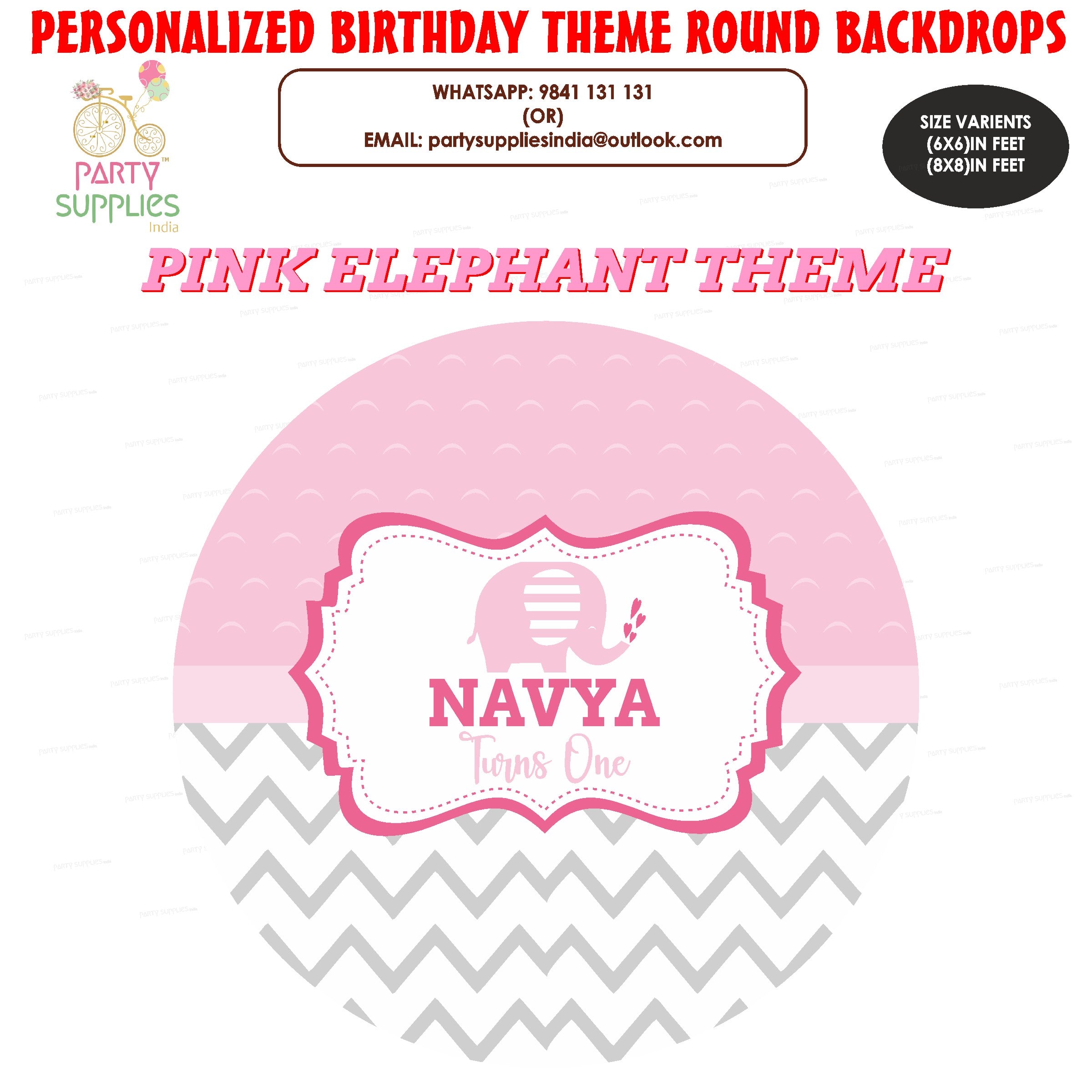 Pink Elephant Theme Customized Round Backdrop - image 1 of 4 | Party Supplies India