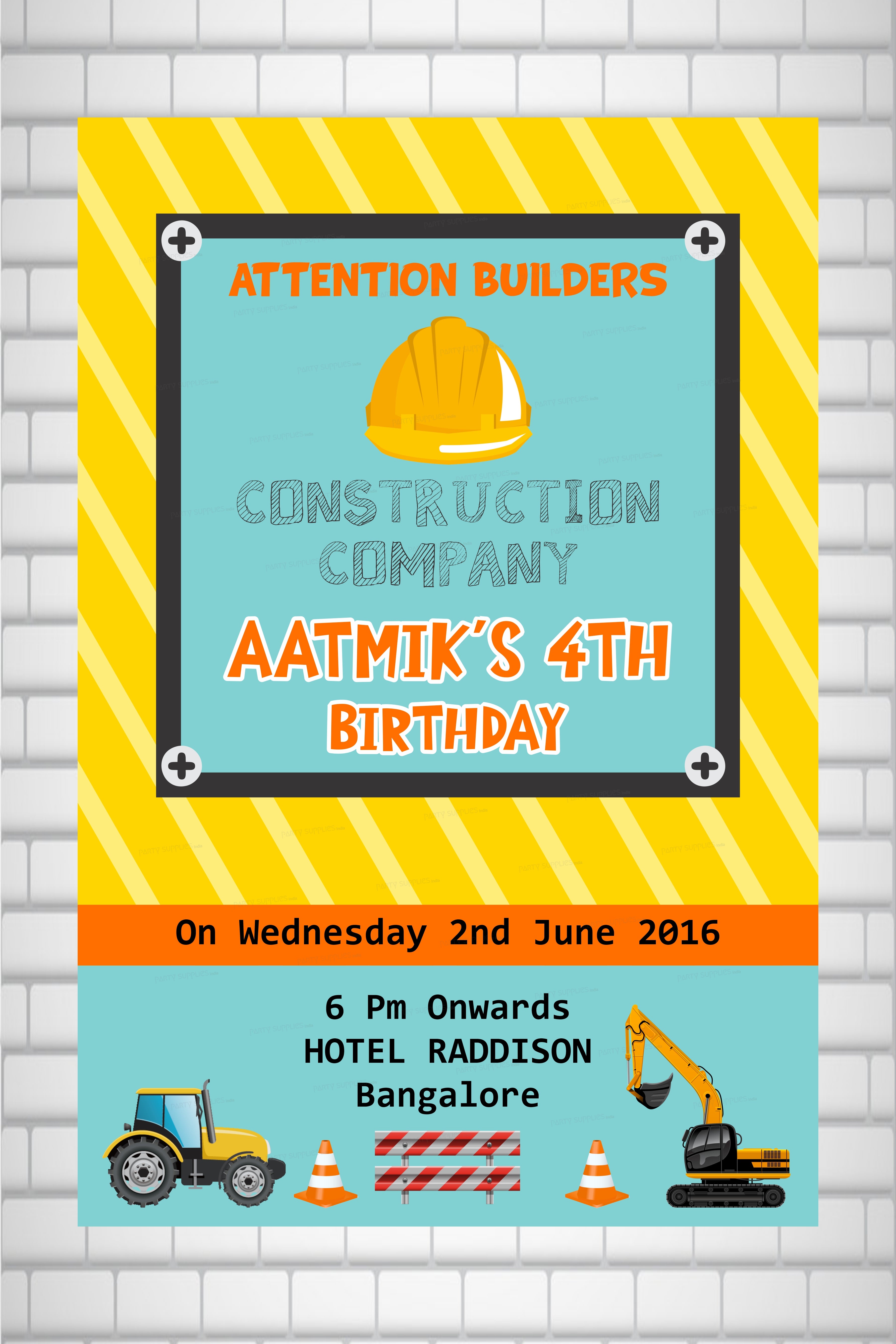 Construction Theme Personalized Invite