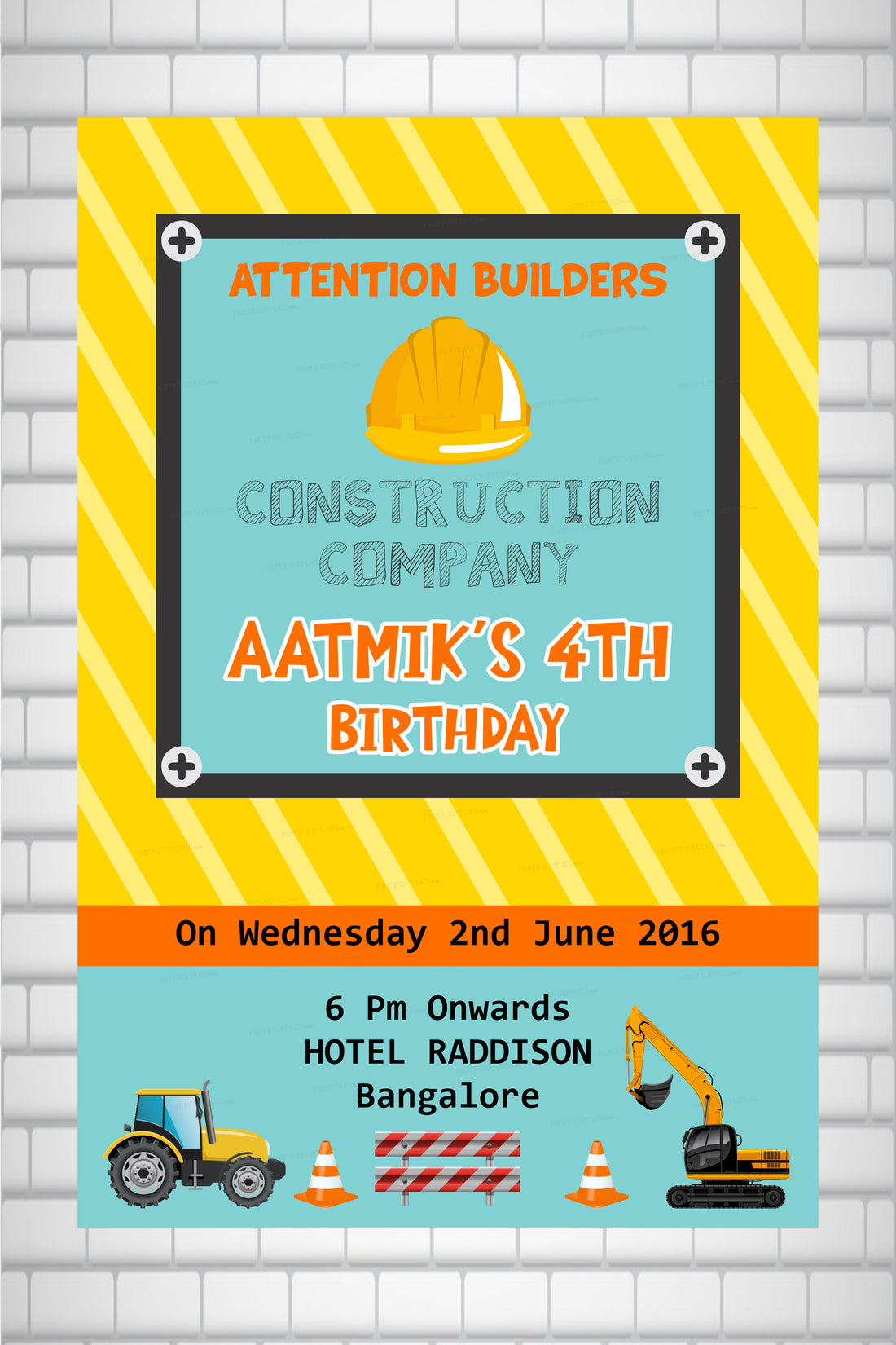 Construction Theme Personalized Invite