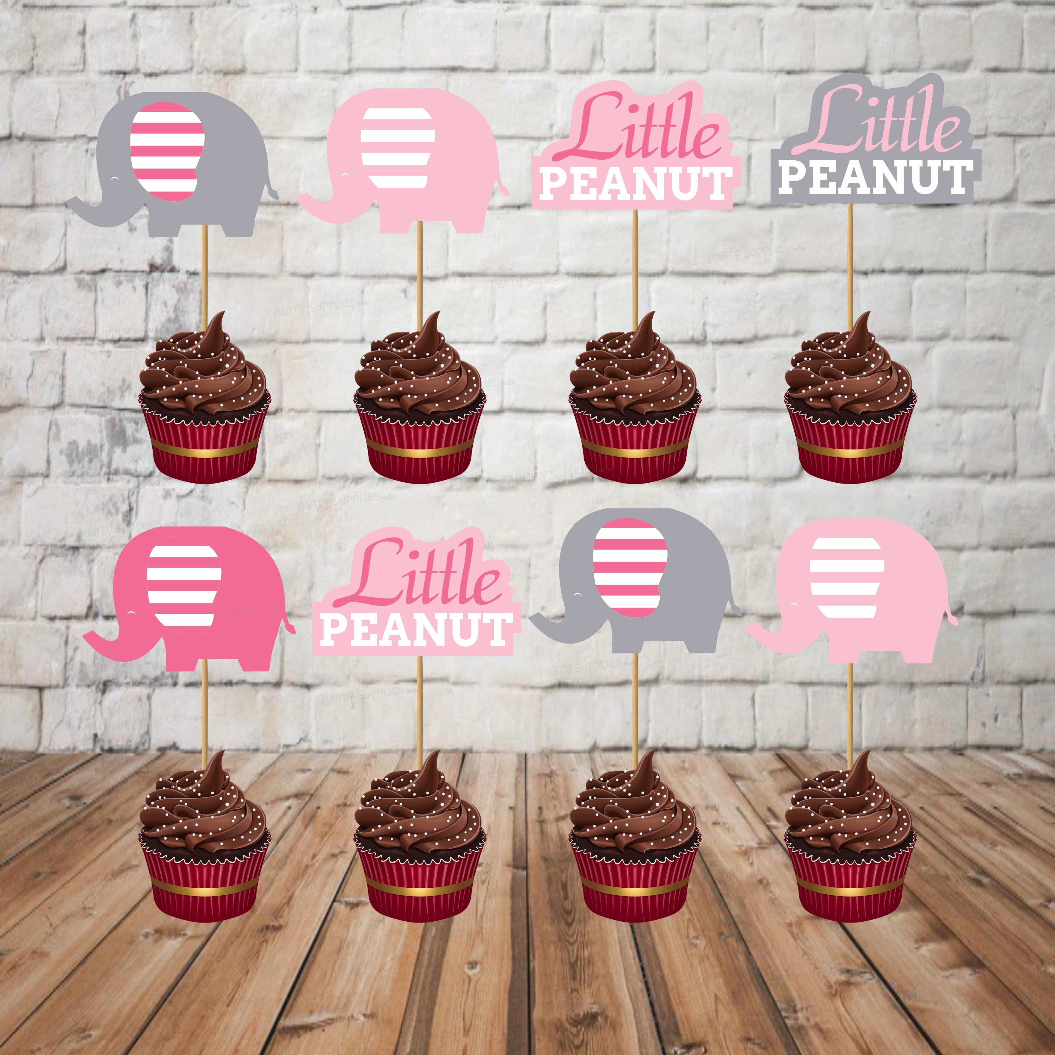 Pink Elephant Theme Customized Cup Cake Topper