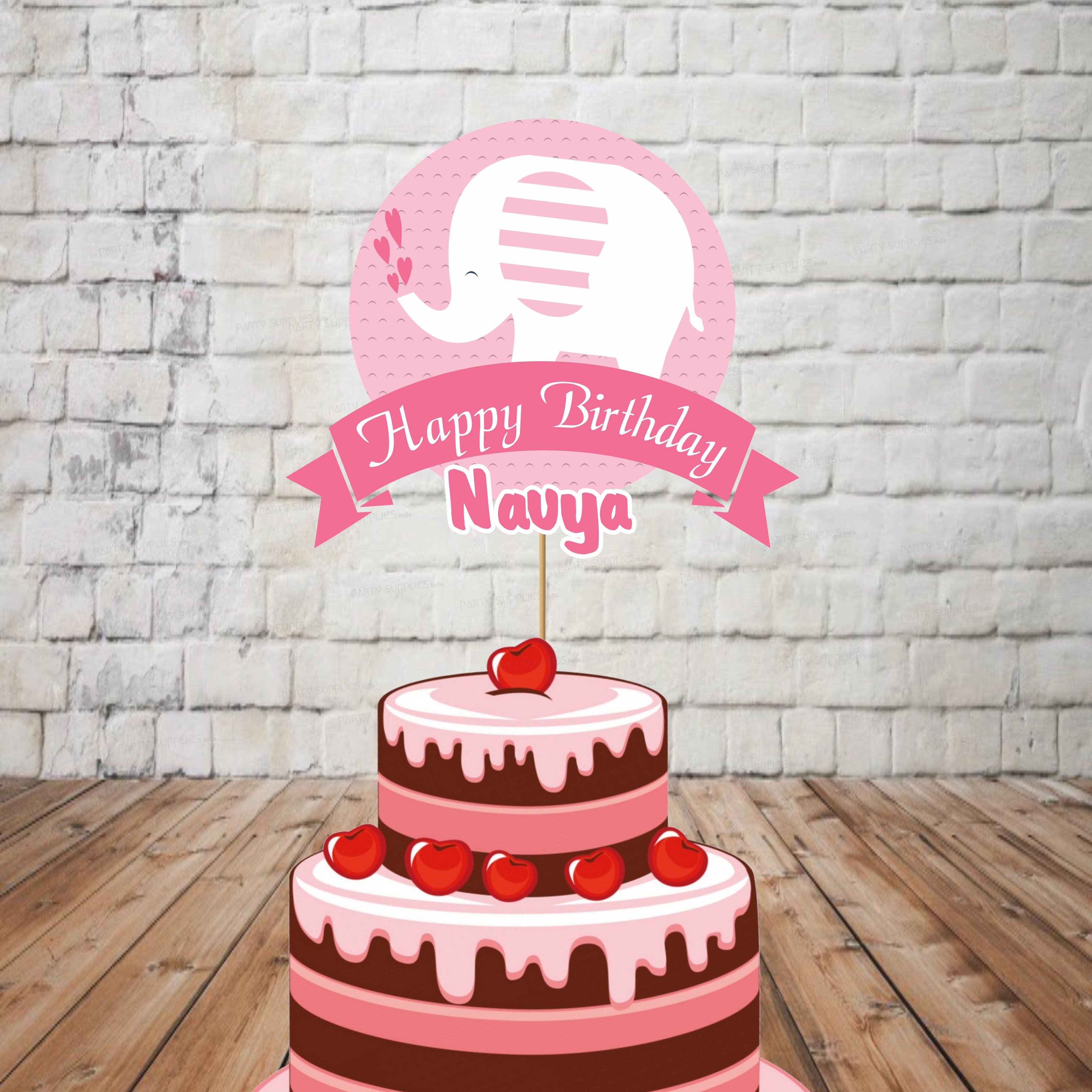 Pink Elephant Theme Customized Cake Topper