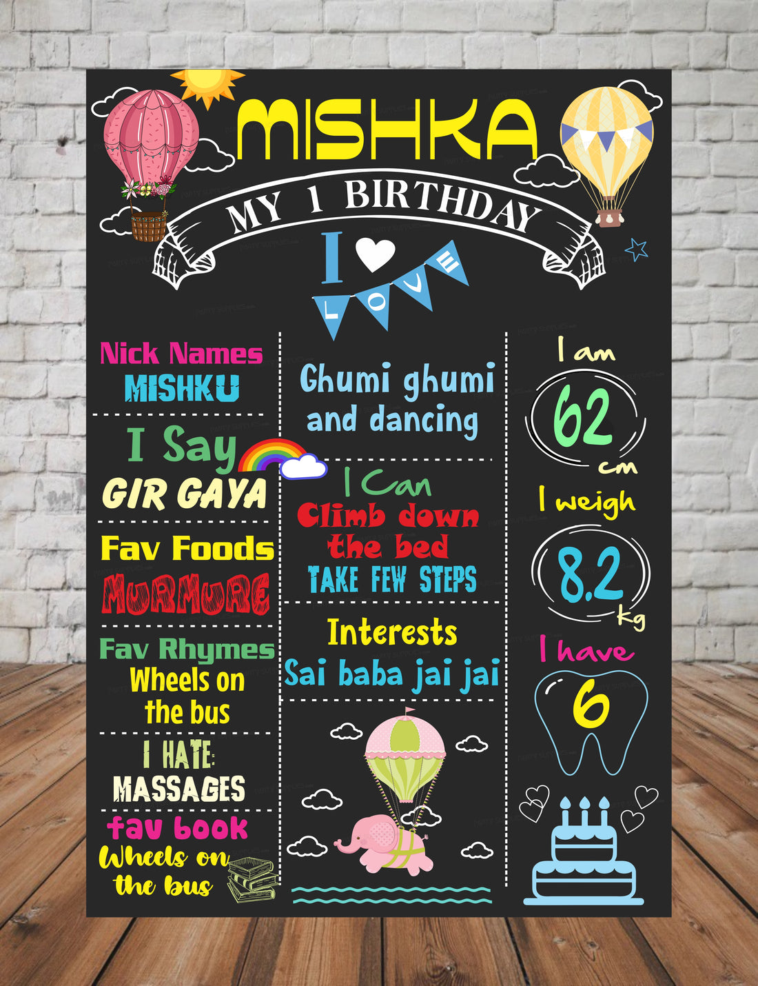 Hot Air Theme Girl Personalized Chalk Board